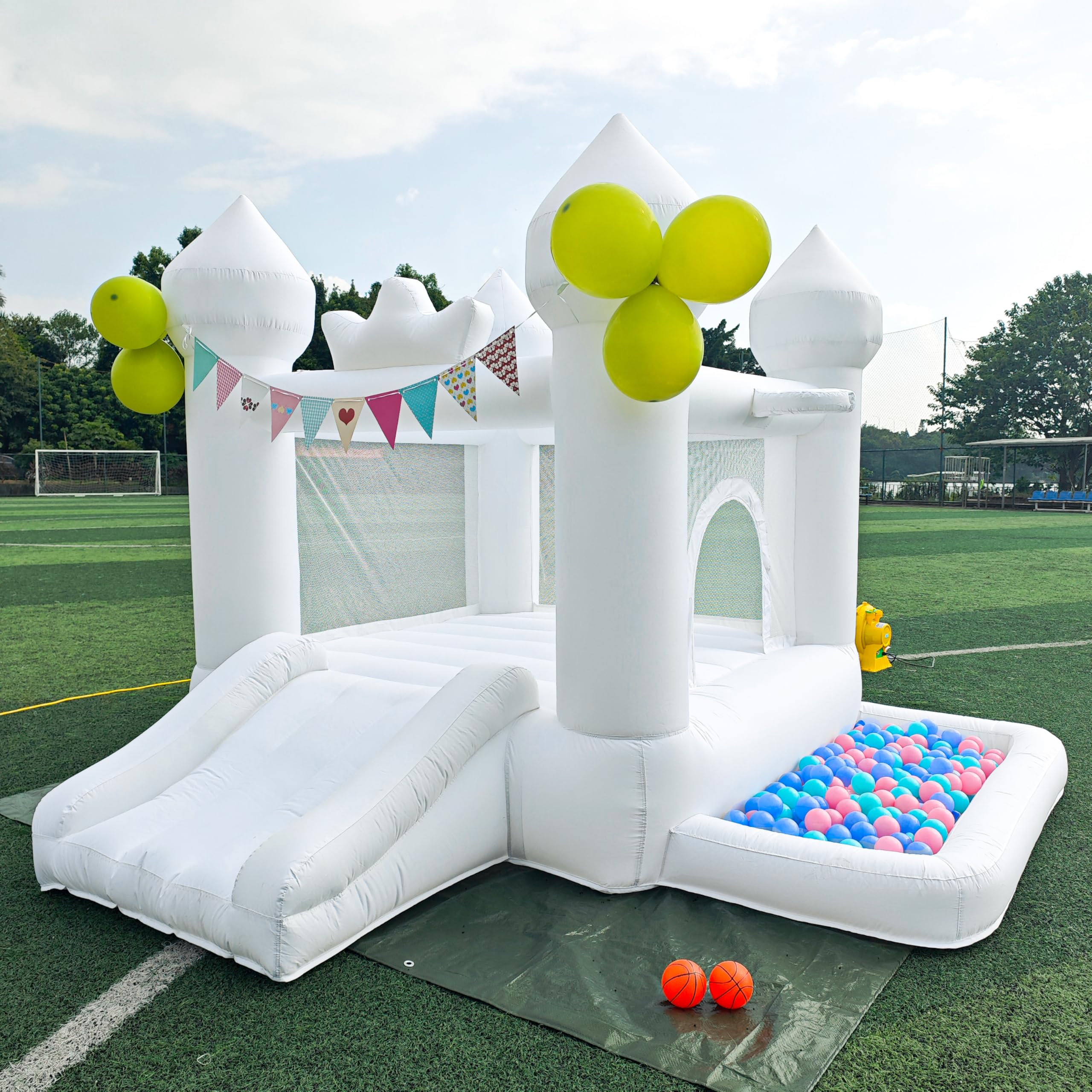 JIOJIOPLAY 9FT White Inflatable Bounce House for Kids - Toddler Bouncy Castle with Blower for 3-6 Year Olds | Outdoor Party, Birthday Gift, Backyard Play, Wedding Decorations | Perfect for Birthday Parties, Family Gatherings & Outdoor Events