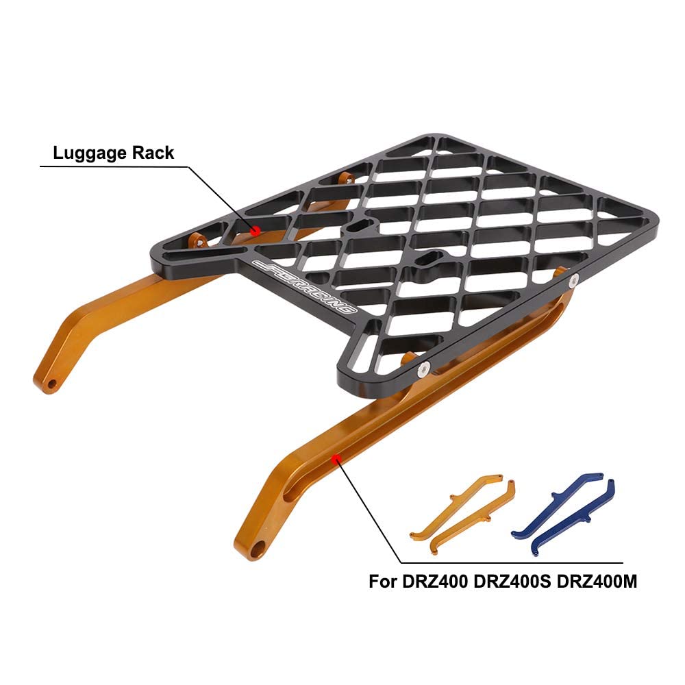 JFG RAICNG DRZ400 Luggage Rack - Heavy Duty CNC Motorcycle Top Rack for Suzuki DRZ400/DRZ400S/DRZ400SM & Kawasaki KLX400/KLX400S (All Years) - Gold - Perfect for Adventure Riding & Off-Road Travel Accessories