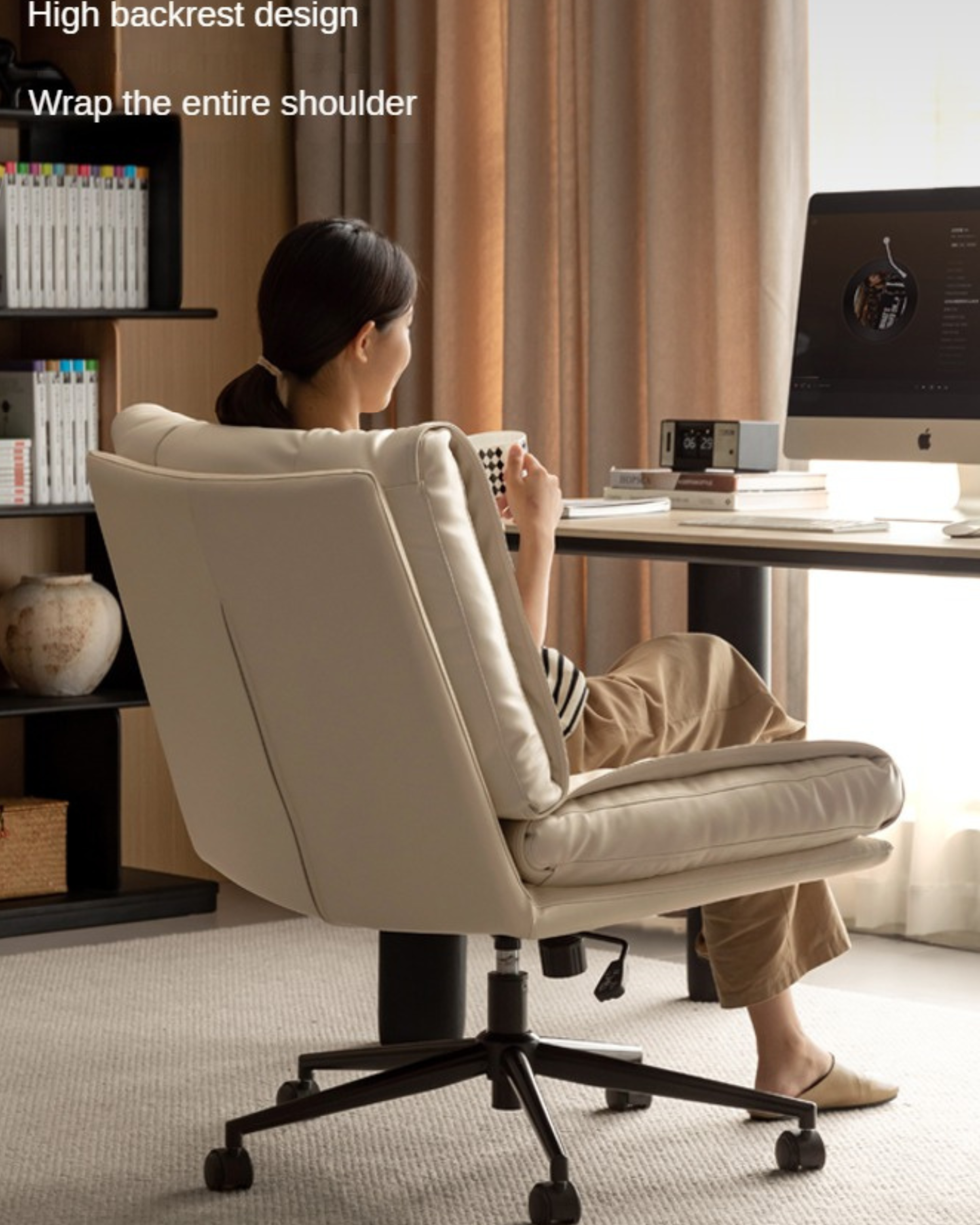 Organic Leather Soft Book Rotating Lift Chair Cream Style - Comfortable Recliner for Living Room, Bedroom & Office - Perfect for Reading, Relaxing & Napping