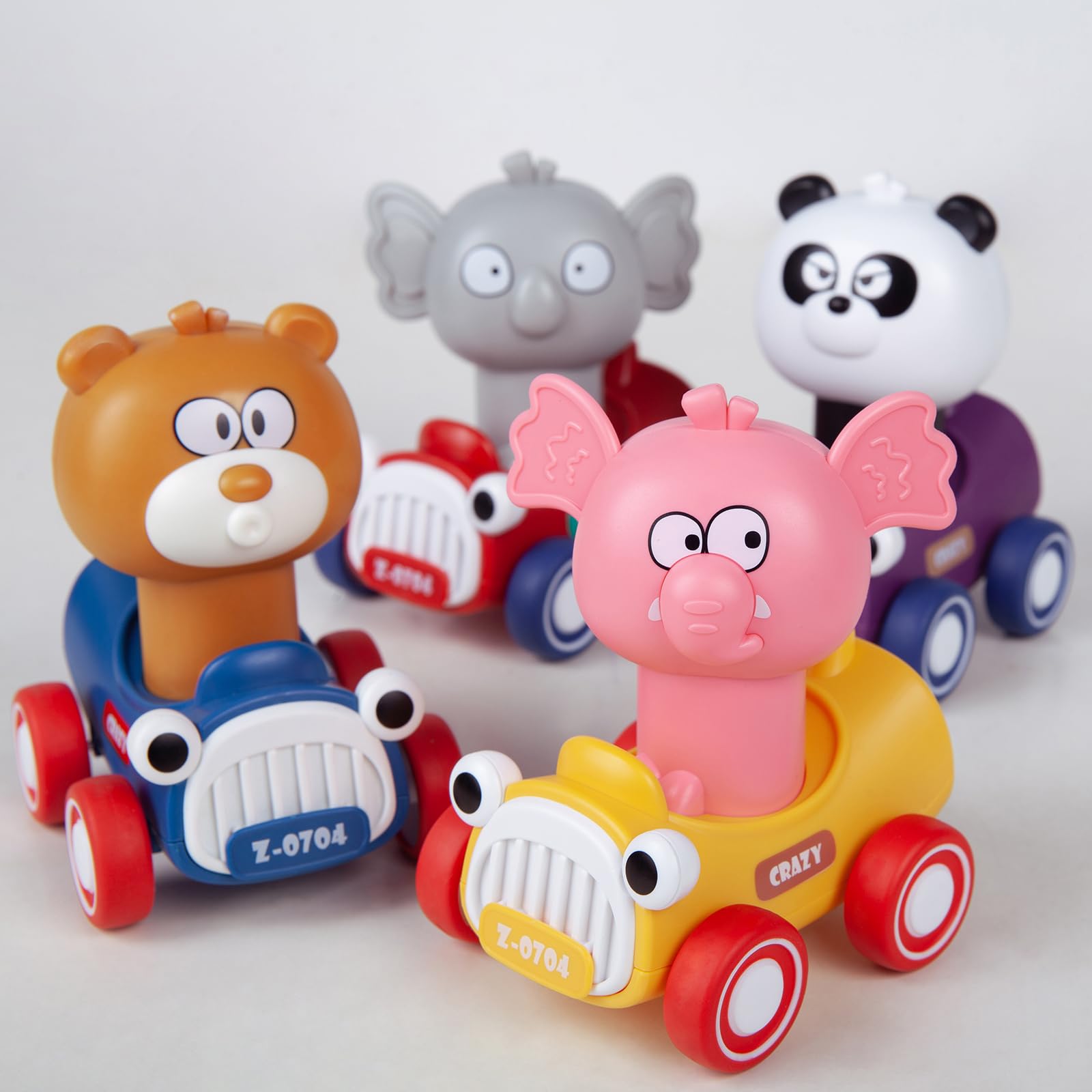 Press and Go Animal Toy Cars for Toddlers 1-3 Years Old - 4 Pack Pull Back Vehicles for 1 2 3 Year Old Boys & Girls - Perfect Birthday Gift & Early Learning Toy for 12-18 Month Babies - Fun Playtime for Home, Daycare or Travel