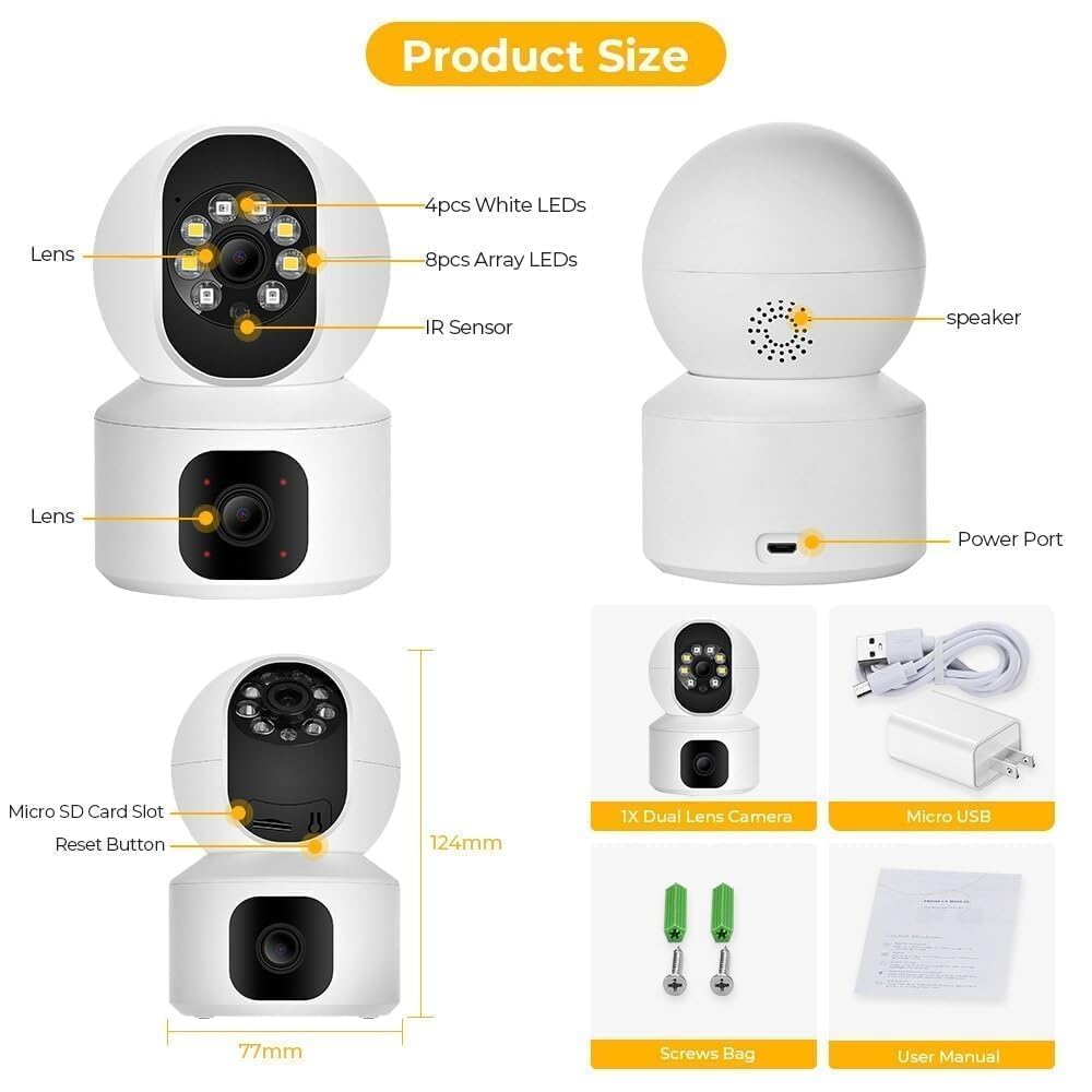 EYETECH 360 1080P HD Dual Lens Wireless WiFi Security Camera - 2.4GHz Smart Home Surveillance System with Night Vision & Motion Detection, Perfect for Baby Monitor, Pet Camera, Indoor/Outdoor Use