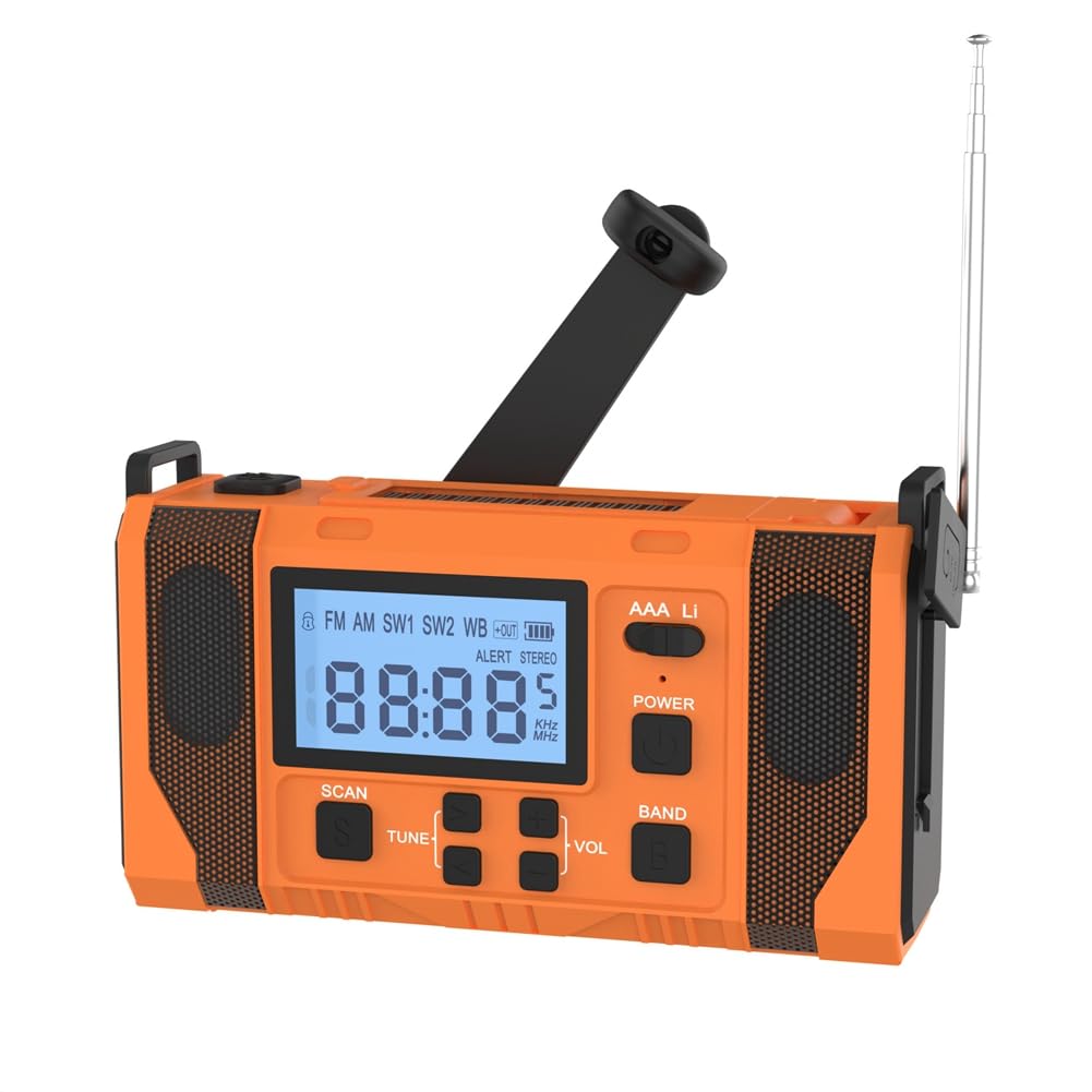 Komdndht Emergency Weather Radio with 10000mAh Power Bank, Solar Charging, Hand Crank & USB Charging, AM/FM NOAA Weather Alert Radio - Perfect for Camping, Hiking, and Emergency Preparedness