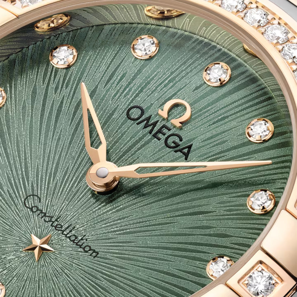 Constellation Diamonds Quartz Watch - 28mm Steel & Moonshine Gold Case with Green Dial & Bracelet | Perfect for Women's Fashion, Office Wear & Special Occasions