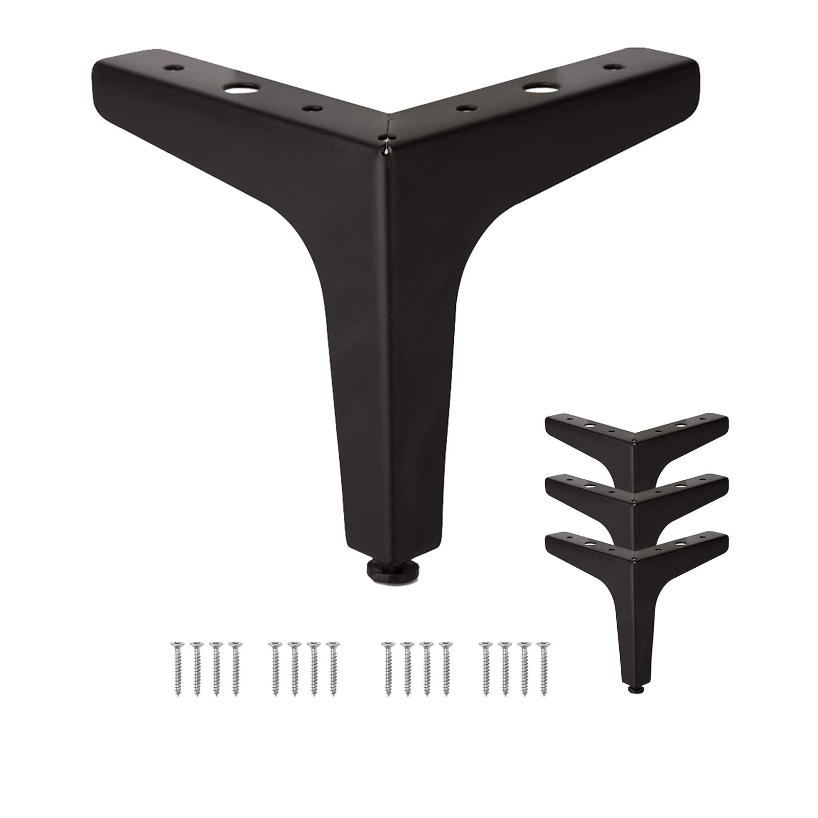 Modern Metal Furniture Legs Set of 4 - Black Iron Triangle Feet for DIY Cabinet, Cupboard, Sofa, Couch, Chair & Coffee Table Replacement - 13cm/5.1 Inch - Perfect for Home Office & Living Room Decor