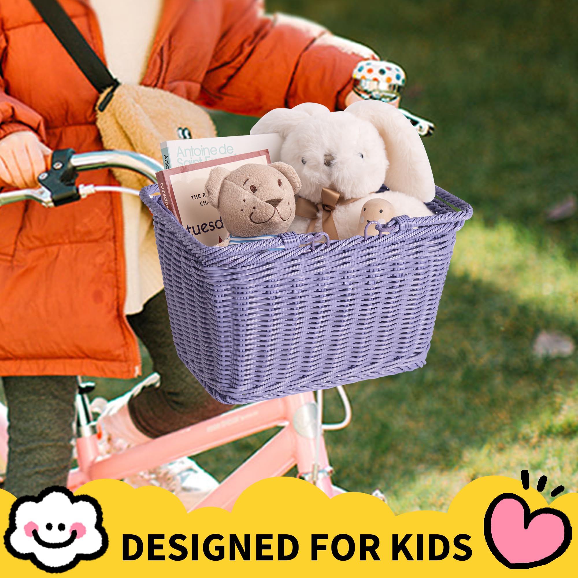 GRANNY SAYS Kids Bike Basket - Front Wicker Bicycle Basket for Boys & Girls, 9.75
