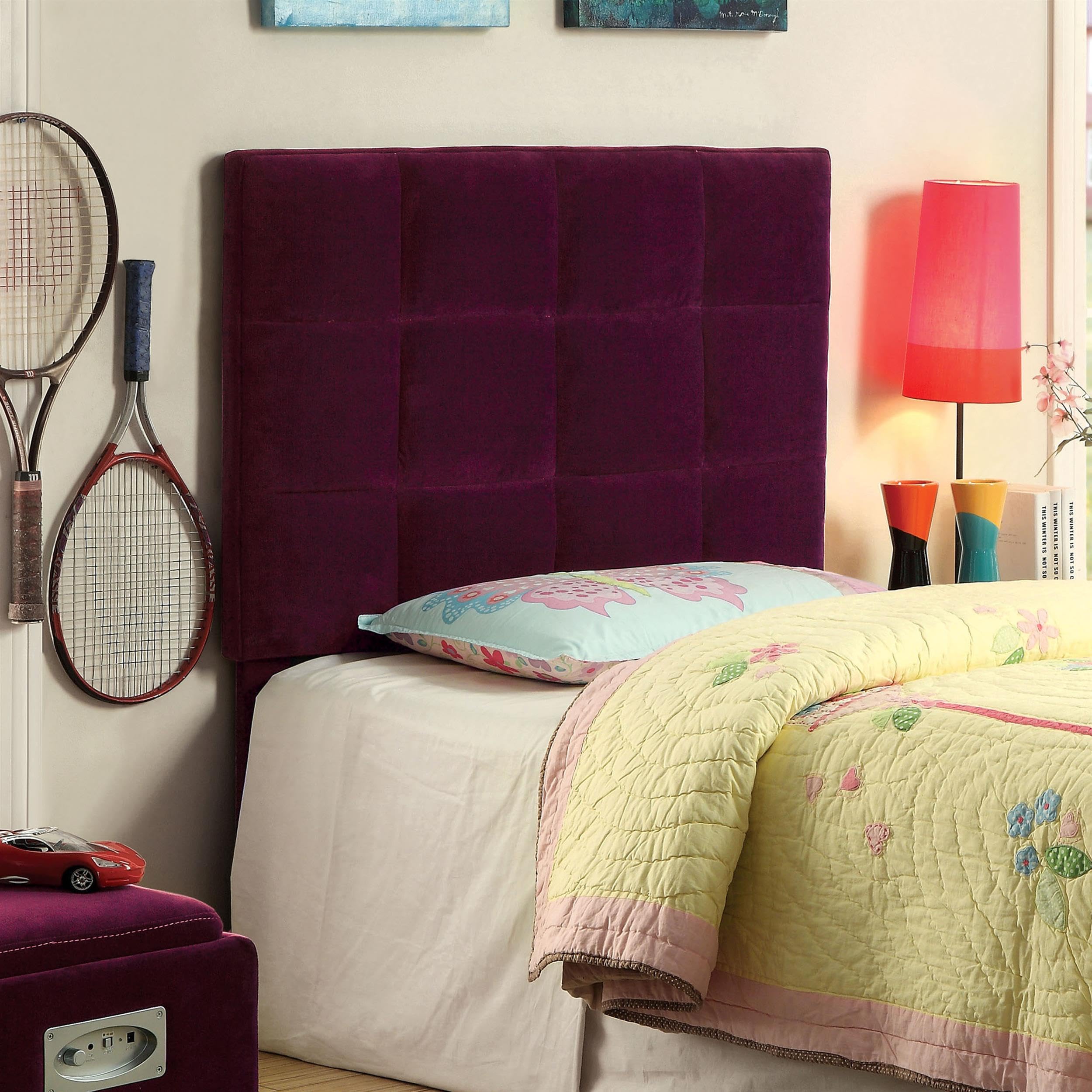 Fiorella Contemporary Square Tufted Fabric Twin Headboard - Purple Upholstered Bed Frame for Bedroom & Guest Room | Modern Bedroom Decor & Space-Saving Solution
