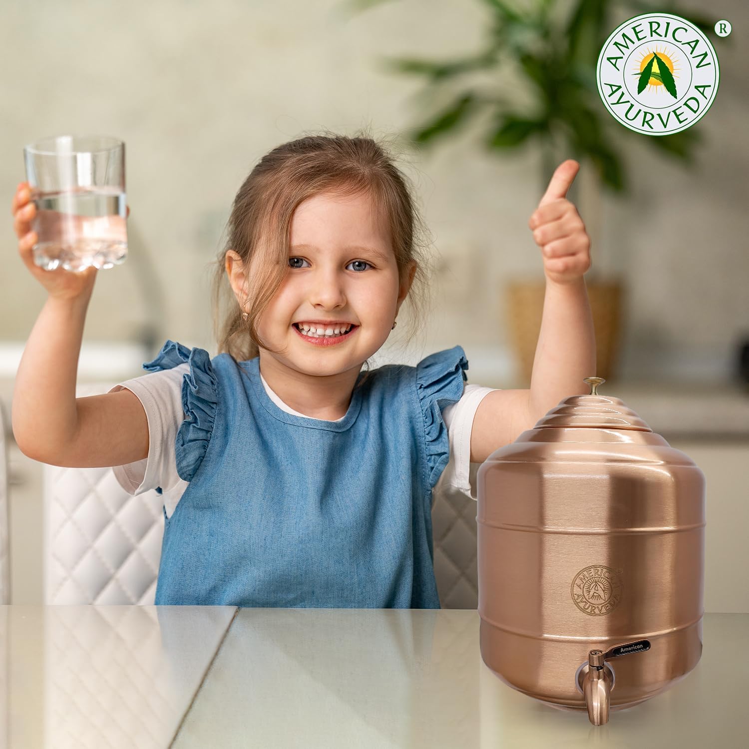 100% Pure Copper Water Dispenser Storage Tank with Stainless Steel Faucet & Lid - 3.17 Gallon (12L) Healthy Organic Water Container for Yoga, Meditation & Home Wellness