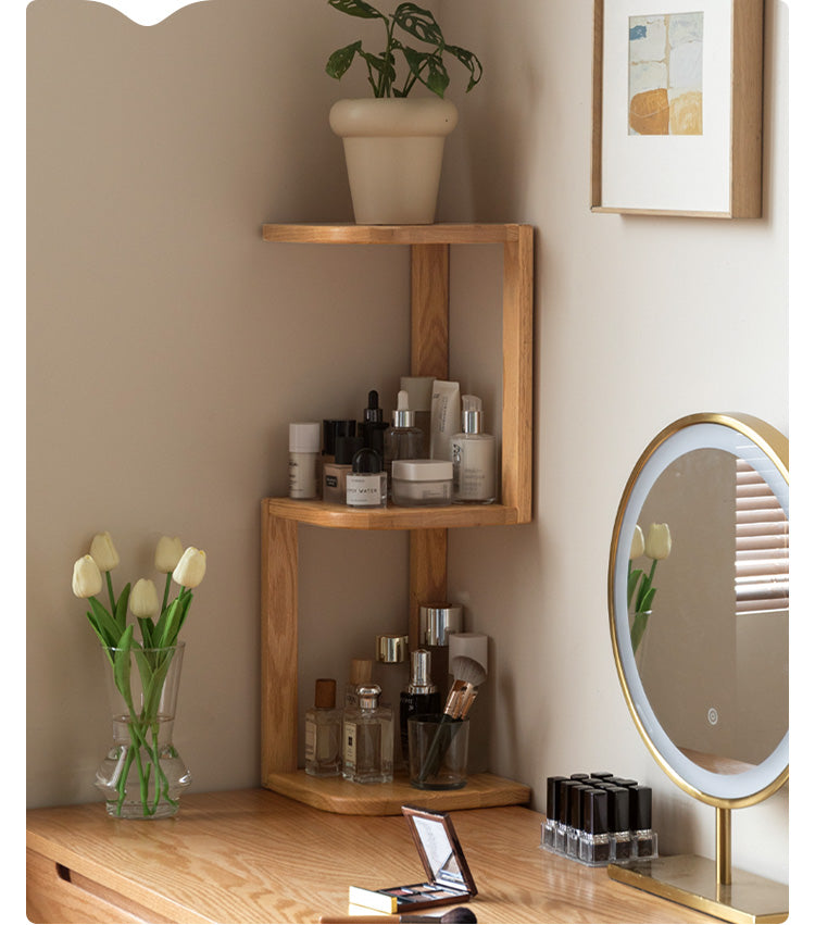 Solid Oak Wood Corner Table Shelf - Rustic Farmhouse Style for Living Room, Bedroom & Office Storage & Decor