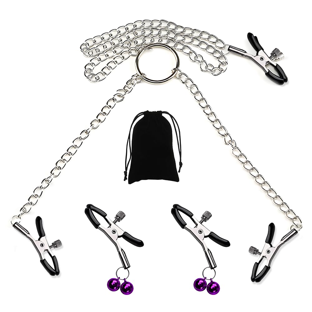 Adjustable Metal Nipple Clamps with Rubber Padded Tips - Non-Piercing BDSM Nipple Clips & Clitoris Clamps for Couples Play - Sensual Adult Sex Toys for Spice Up Your Intimate Moments