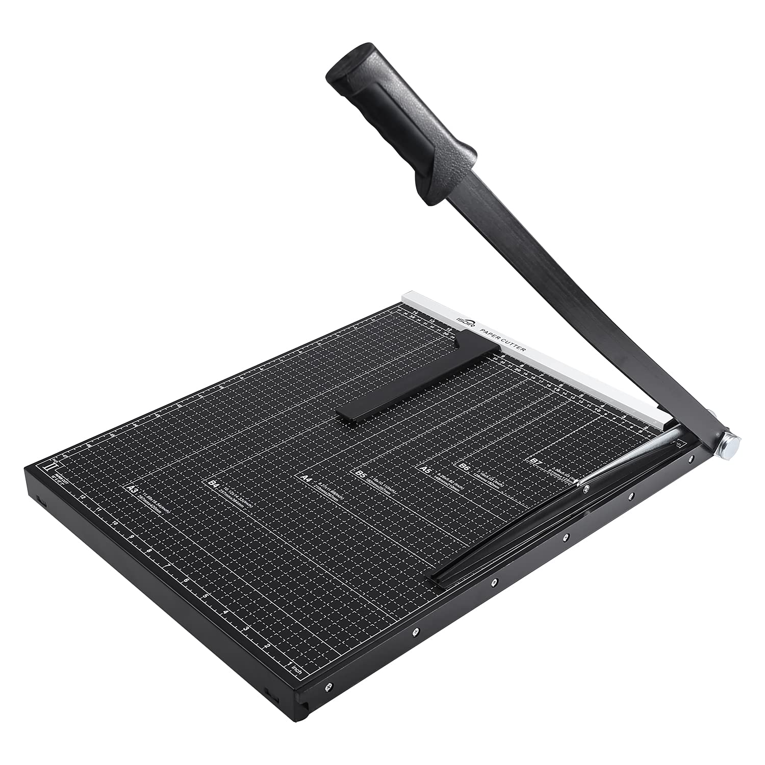 ISDIR 18 Inch Heavy Duty Paper Cutter Guillotine - Professional Paper Trimmer with Metal Base & Dual Guide Bars, Cuts 12 Sheets - Perfect for Home Office, Crafting, Scrapbooking & Document Preparation (18'' Black)