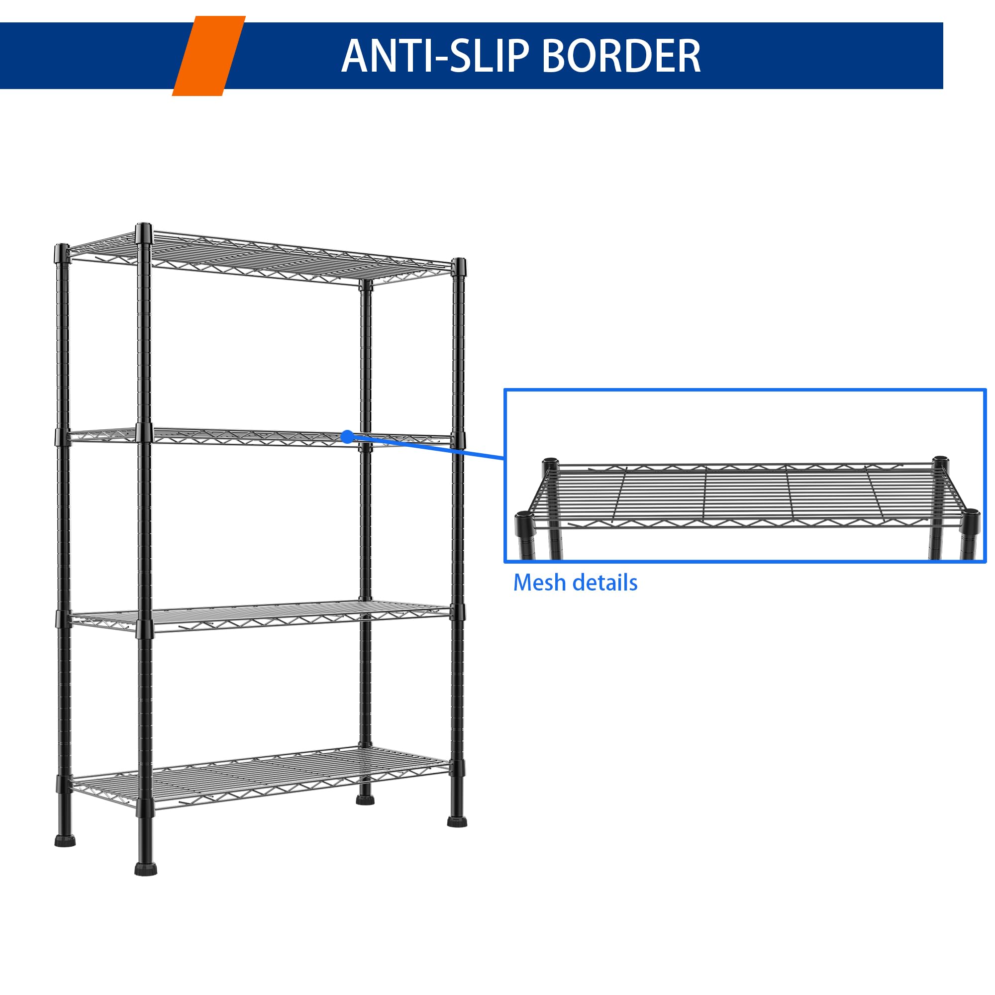 REGILLER 4-Tier Adjustable Metal Wire Shelving Unit - 14.1