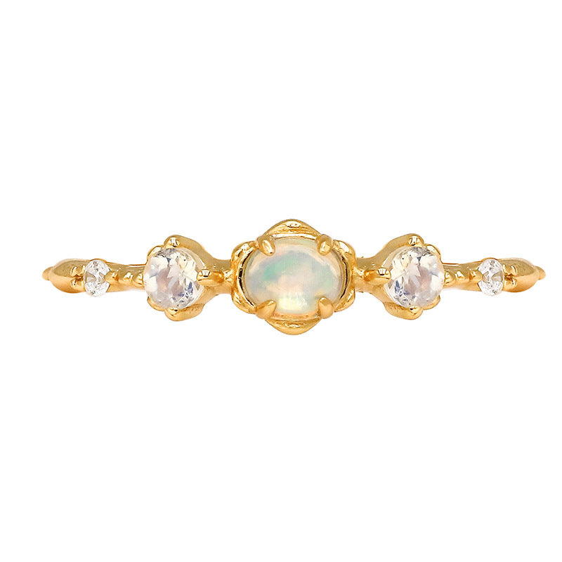 Opal and Moonstone Birthstone Ring - 5 Stone Stackable Ring for Women | HJZB 351 | Perfect for Birthdays, Anniversaries, and Special Occasions