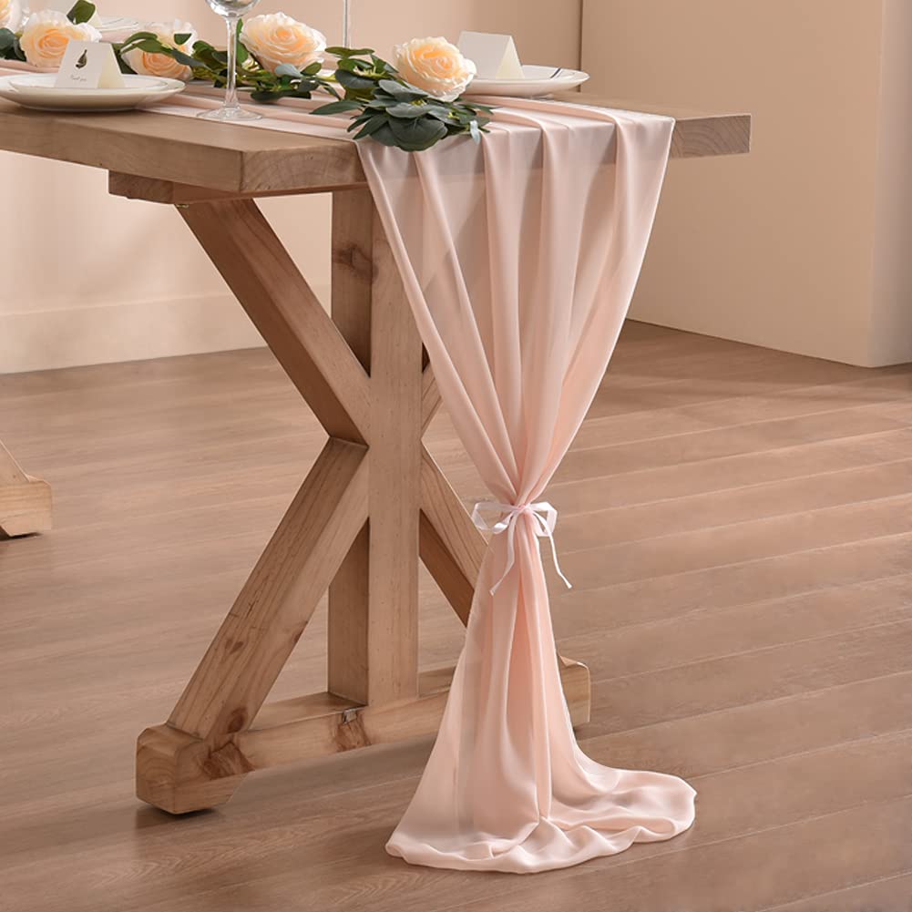 Peach Pink Chiffon Table Runner - 14ft (29x170 Inches) Boho Rustic Wedding Decor for Easter, Spring, Bridal Showers & Romantic Events - Elegant Sheer Fabric for Party & Home Decor