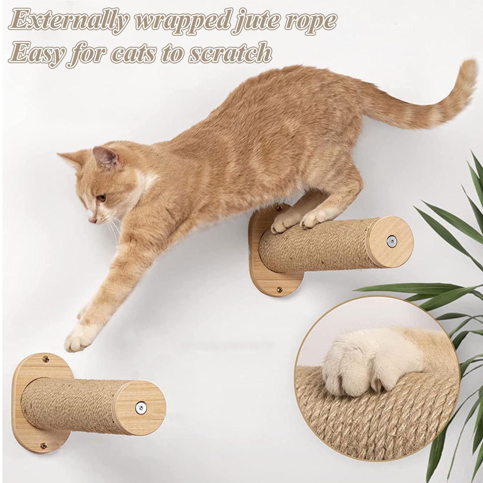 2 Pack Cat Wall Steps - 11.8 Inch Climbing Shelves with Jute Rope for Indoor Cats | Wall-Mounted Cat Furniture for Playing, Climbing & Scratching | Perfect for Small Spaces & Cat Exercise