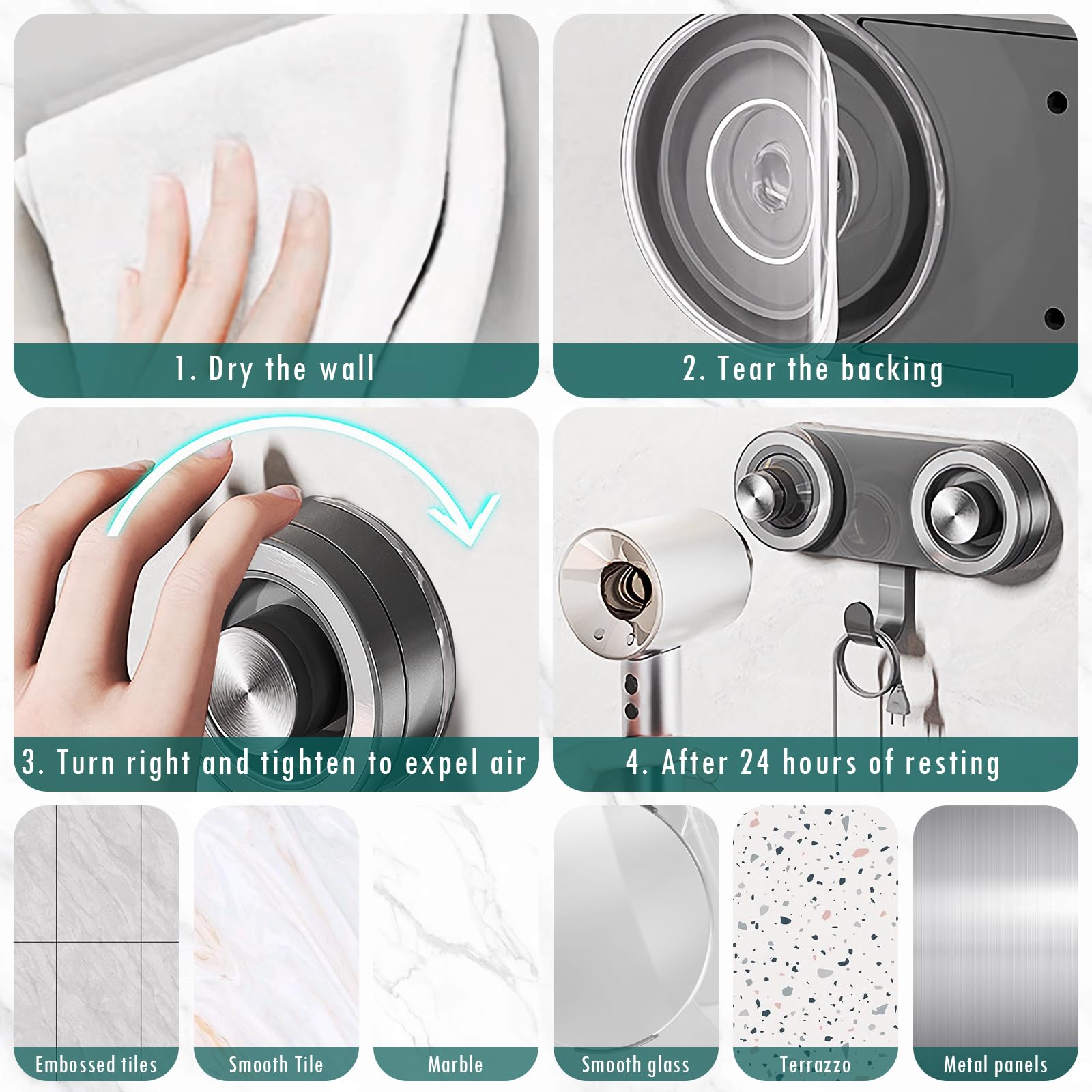 Magnetic Hair Dryer Holder with Suction Cup & Cord Organizer - No Drill Blow Dryer Rack for Dyson, Laifen & Other Hair Dryers - Perfect for Bathroom, Salon & Home Styling Station Organization
