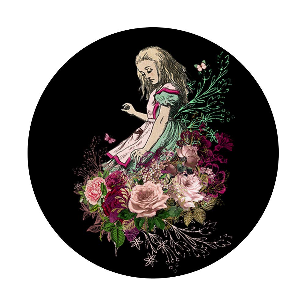 Alice in Wonderland Roses Black PopSockets PopGrip - Swappable Phone Grip for iPhone, Samsung, Tablets - Perfect for Gaming, Travel, and Everyday Use