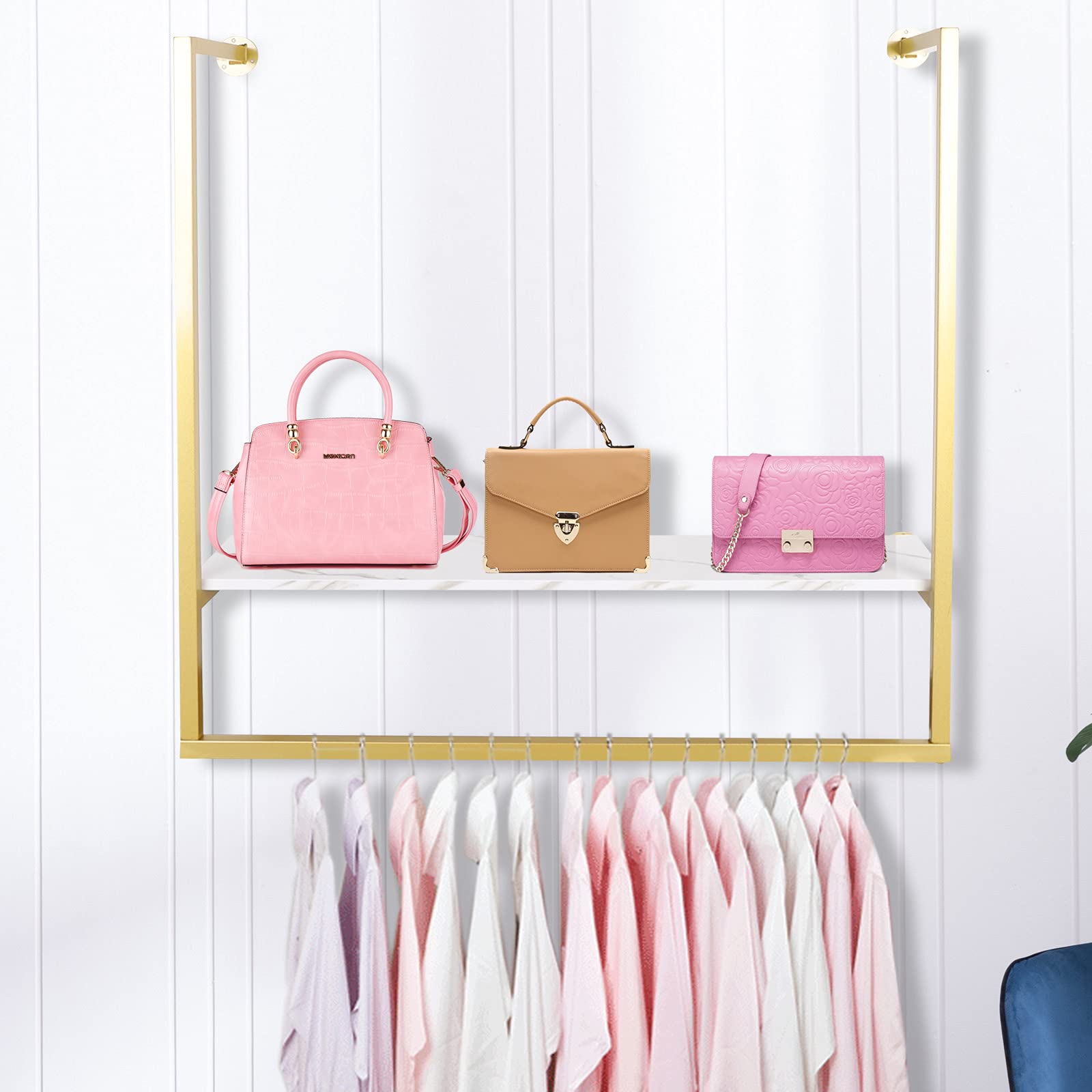 Modern Wall-Mounted Garment Rack - Heavy Duty Metal Clothing Display Stand for Stores | Space-Saving Clothes Rail & Bathroom Towel Hanger | Multi-Purpose U-Shaped Hanging Rod for Closet Organization (Gold) - Perfect for Retail Stores, Bedrooms & Small Space Storage Solutions