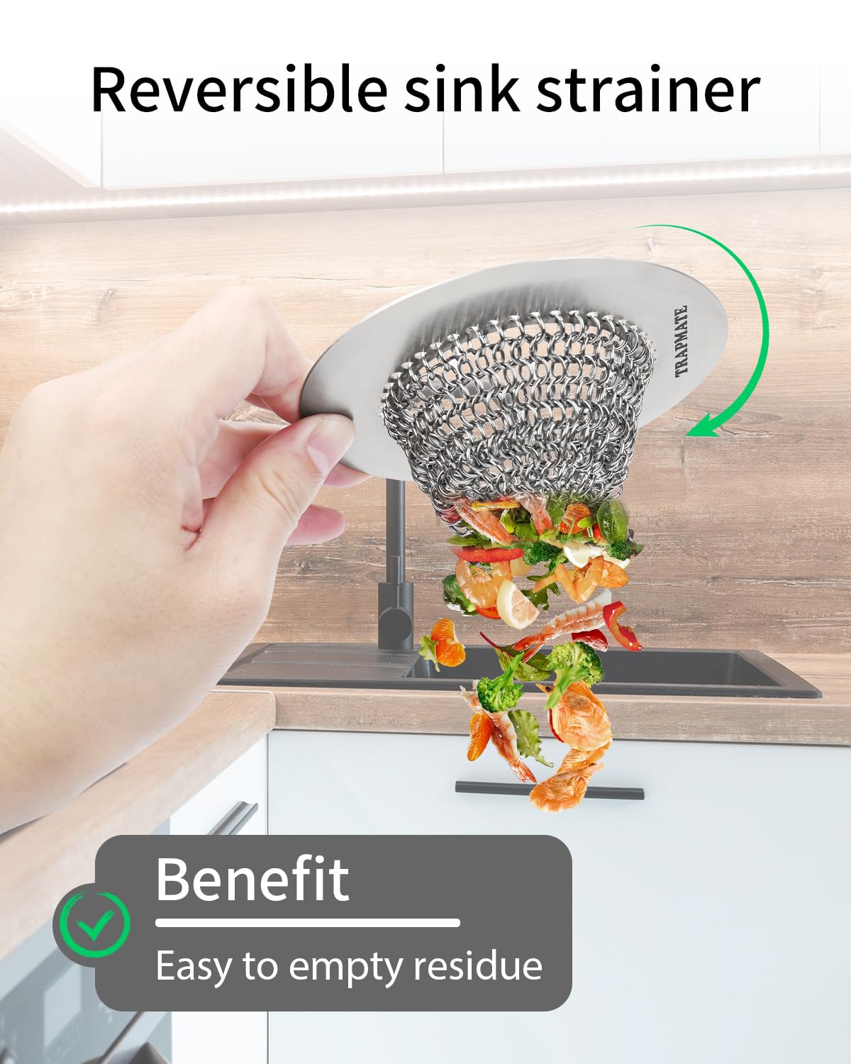 304 Stainless Steel Kitchen Sink Drain Strainer - Reversible & Easy Clean Sink Strainer Basket with Anti-Clogging Design for US Standard Kitchen Drains | Perfect for Food Prep, Dishwashing & Garbage Disposal
