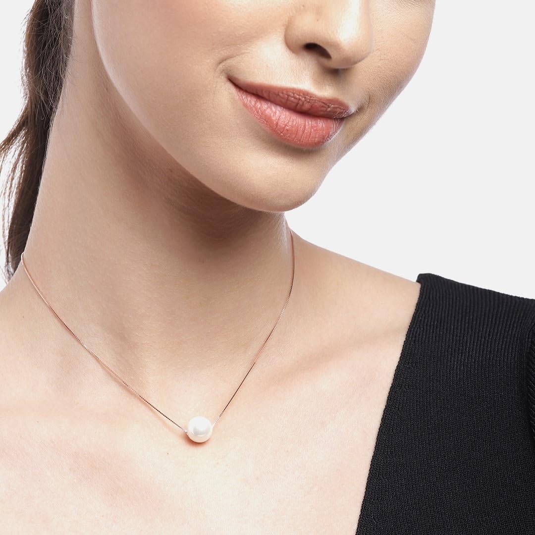 ZAVYA Rose Gold Plated Freshwater Pearl 925 Sterling Silver Jewelry Set with Chain - Necklace, Bracelet & Earrings Trio - Authentic Gift with Certificate (CJS 10013) for Weddings, Anniversaries & Special Occasions