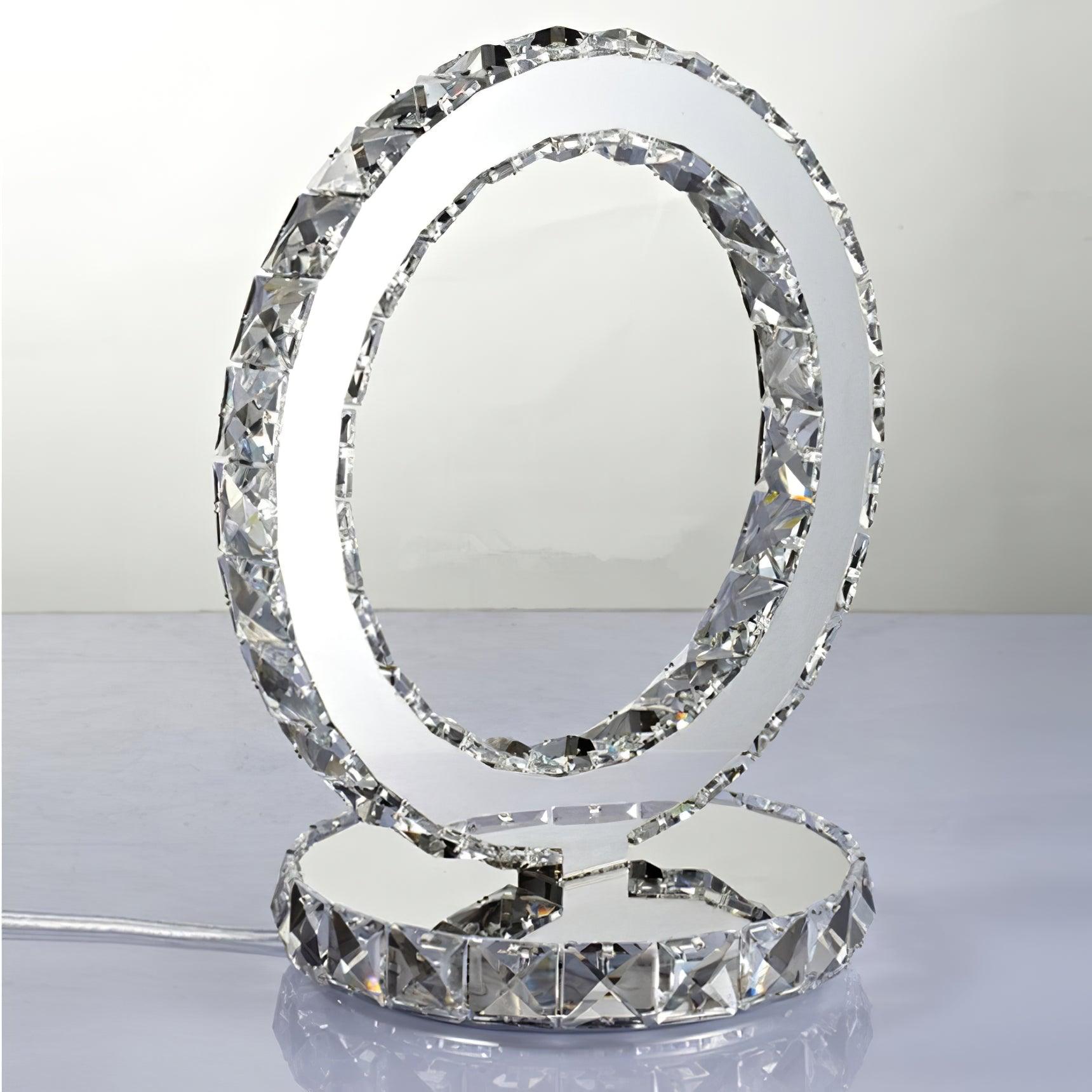 Elegant Crystal Rings Table Lamp - Modern LED Bedside Night Light for Bedroom, Living Room, and Office Decor