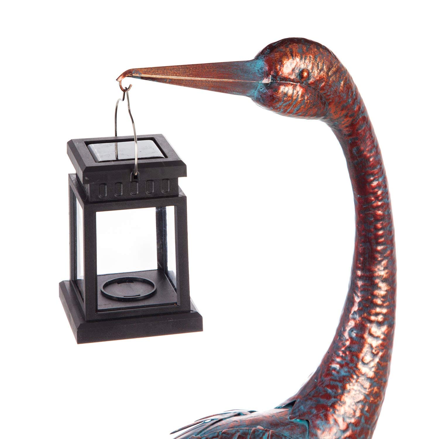 Solar-Powered Metal Crane Garden Statue with LED Lantern - 4 x 4 x 34 Inch Outdoor Decor for Patio, Yard & Garden | Elegant Home Decoration for Asian-Themed Spaces