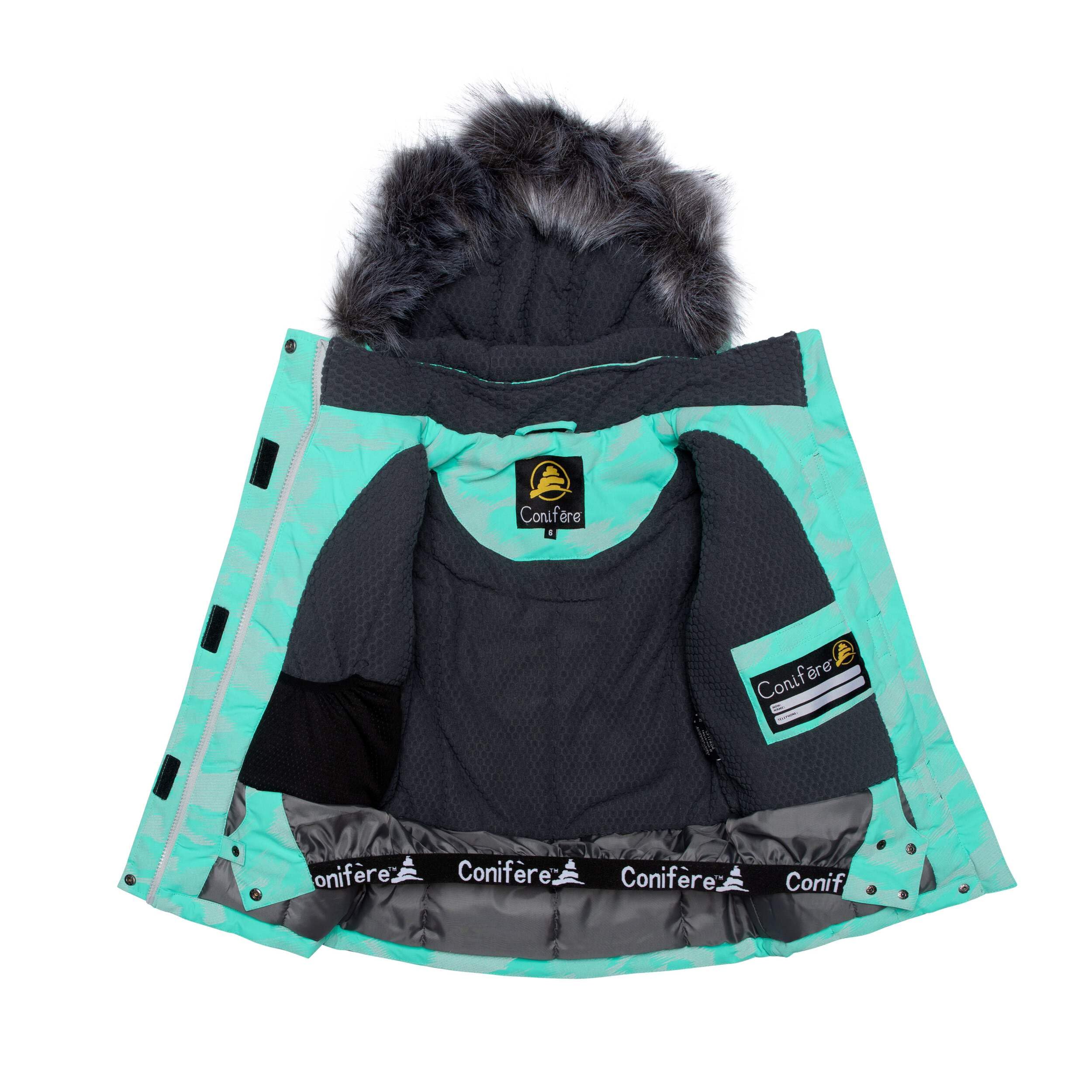 CONIFÈRE Turquoise Plume Girls Snowsuit Set - Waterproof Winter Jacket & Pants for Toddler Girls (Ages 2-4) | Warm Snow Outfit for Skiing, Sledding & Outdoor Winter Activities