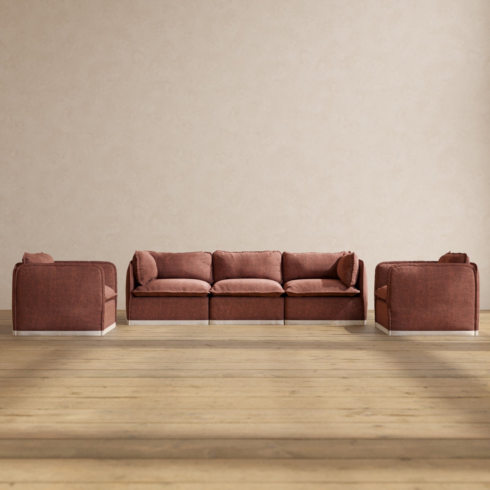 Premium Modular 3-Seater Sofa with Armchair Set in Chestnut Brown | Modern L-Shaped Sectional Couch for Living Room | Perfect for Small Spaces, Apartments & Cozy Home Decor