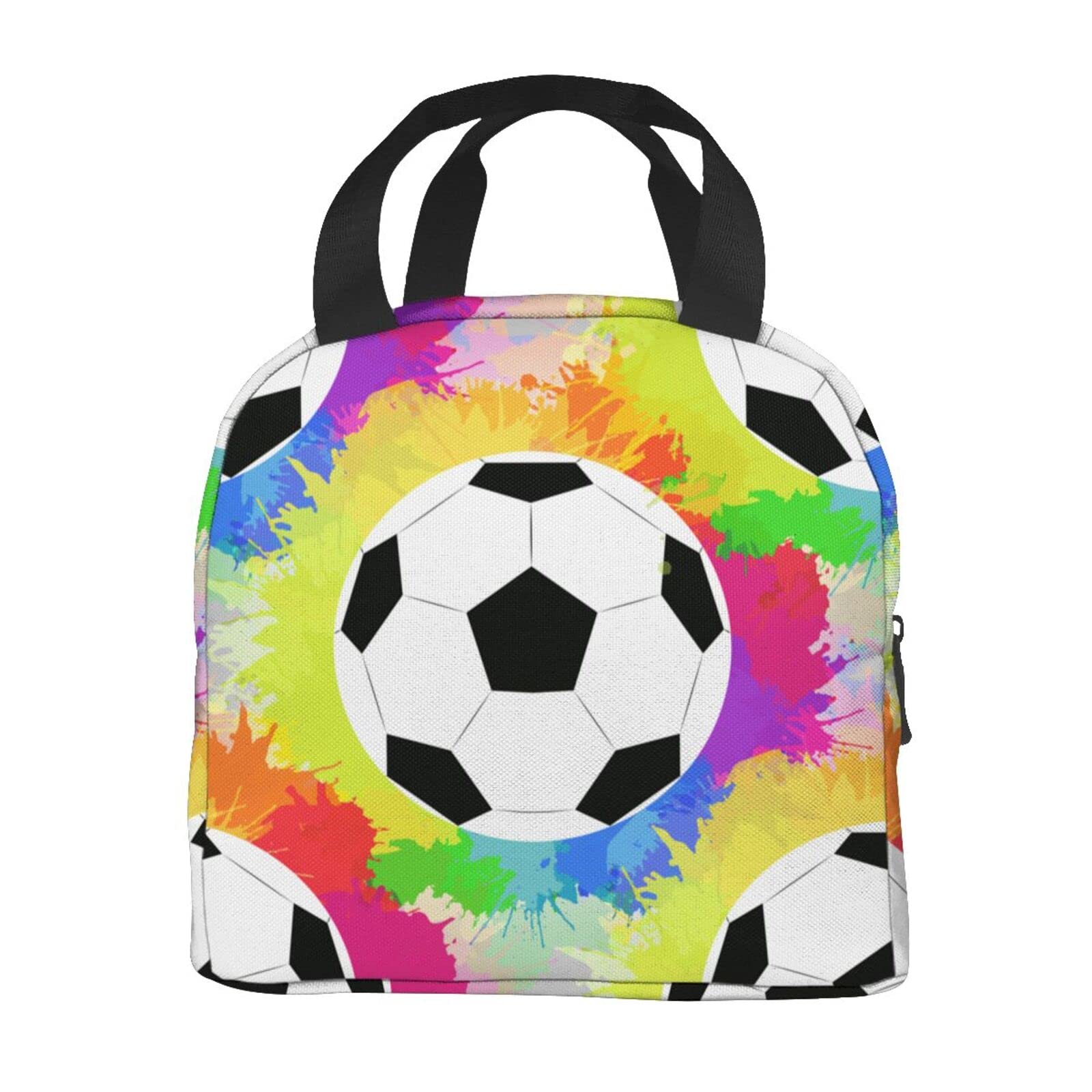 Rainbow Soccer Ball Insulated Lunch Bag - Reusable Cooler Lunch Box for Women, Girls, Teens & Men - Perfect for School, Work, Sports & Picnics