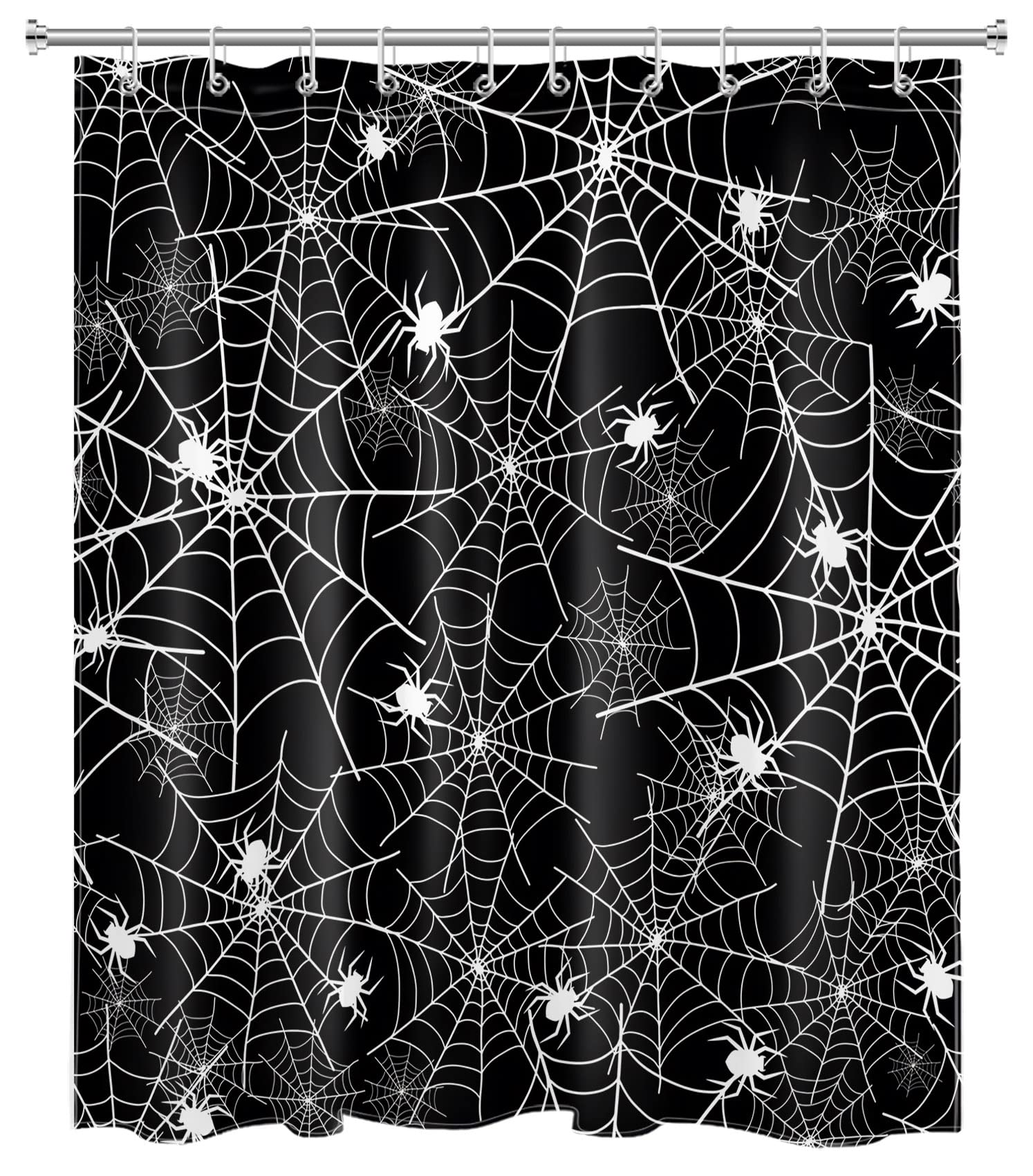 EOBTAIN Halloween Shower Curtain - Horror Spider Web Bathroom Decor, Black & White Holiday Shower Curtain, Durable Fabric with 10 Hooks (60x72 Inches) - Perfect for Spooky Bathroom Makeover & Halloween Party Decorations