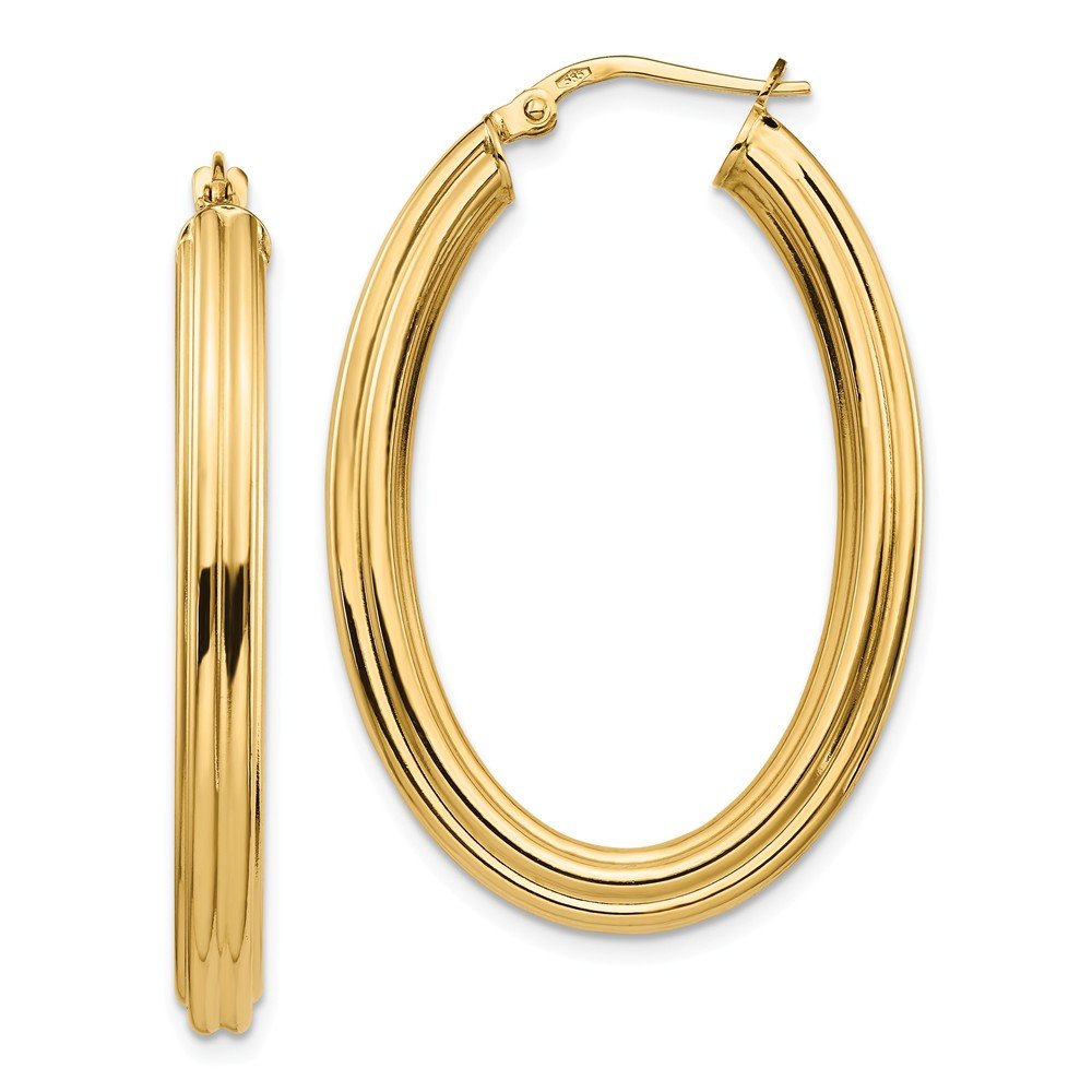 14K Yellow Gold Oval Tube Hoop Earrings - 38mm x 25mm - Elegant Dangle Earrings for Women - Perfect for Parties, Weddings & Everyday Wear
