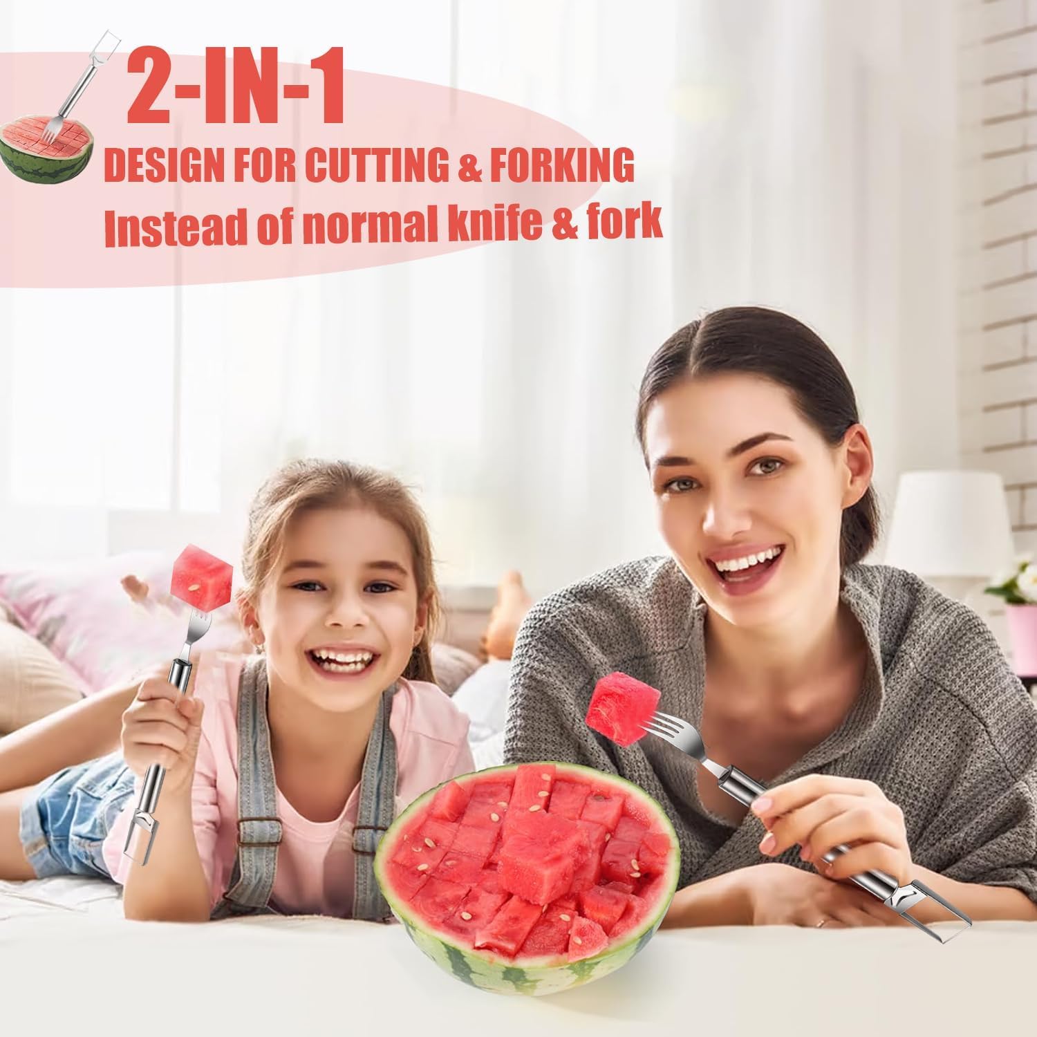 2-in-1 Stainless Steel Fruit Cutter & Watermelon Slicer - Dual Head Kitchen Tool for Easy Fruit Cutting | Perfect for Picnics, BBQs & Home Kitchen Use (Silver)