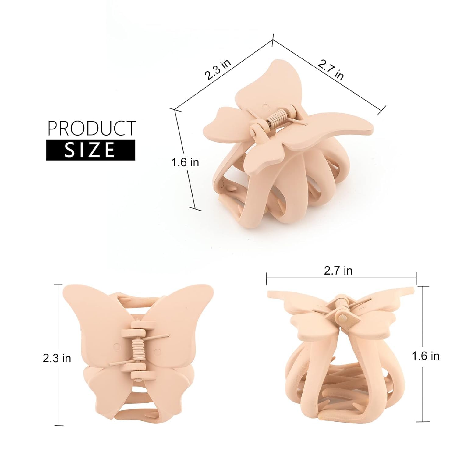 FAMEZA 4-Pack Matte Butterfly Hair Clips for Women & Girls - 2.36