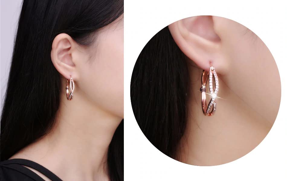 1.8ct Round Cut Cubic Zirconia Hoop Earrings for Women - Rose Gold Plated Infinity Design | Perfect for Weddings, Parties & Everyday Elegance