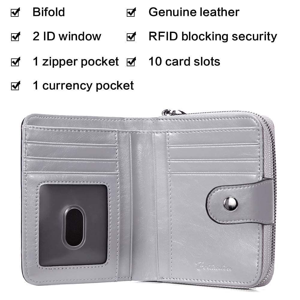 BOSTANTEN Women's Leather Designer Handbag - Stylish Tote Shoulder Bucket Bag with RFID Blocking Wallet Set (Black Bag & Grey Bifold Wallet) - Perfect for Work, Travel and Everyday Use