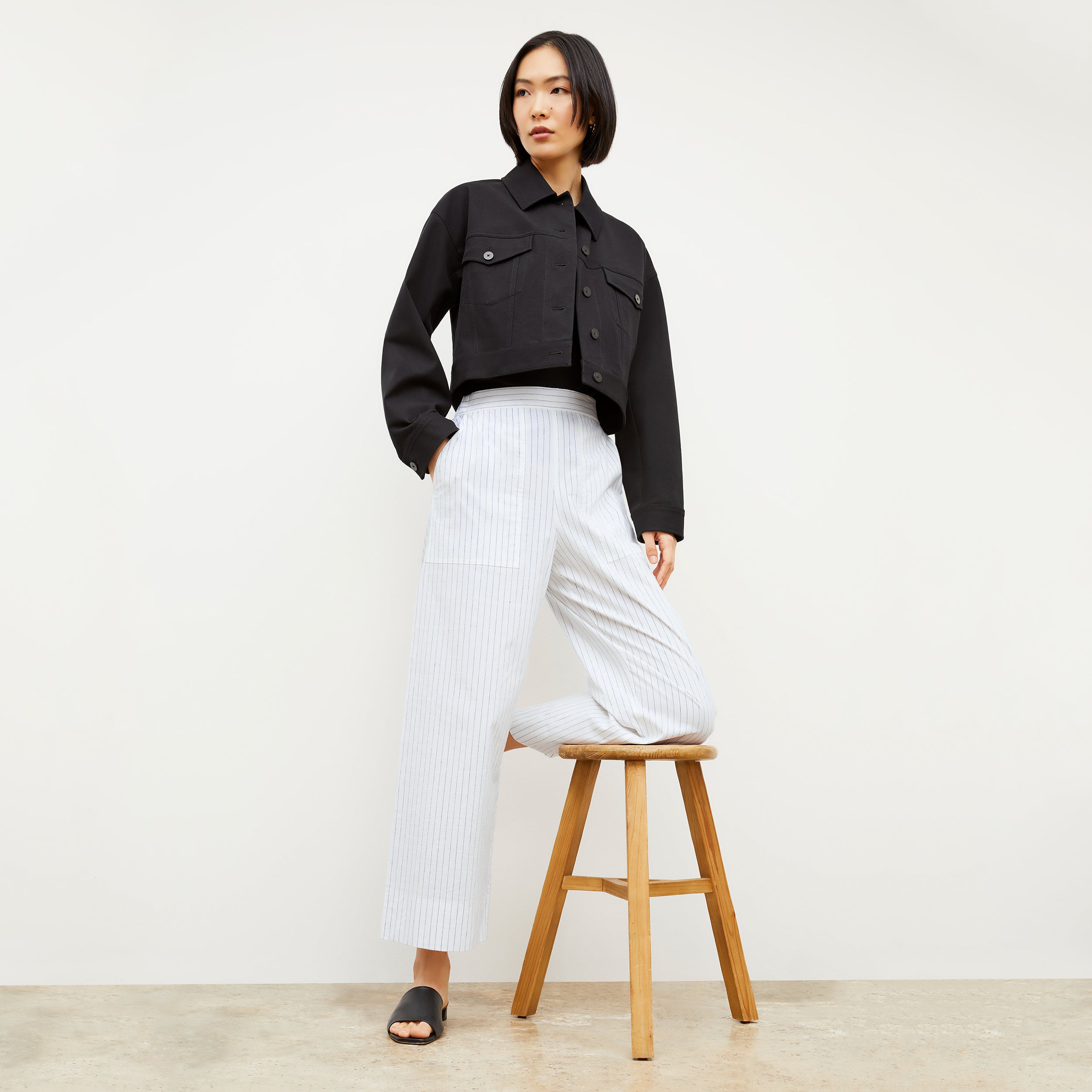 Madelyn Poplin Stripe Pants for Women - Blue & Ivory Casual Summer Trousers - Perfect for Office Wear, Weekend Outings & Beach Vacations