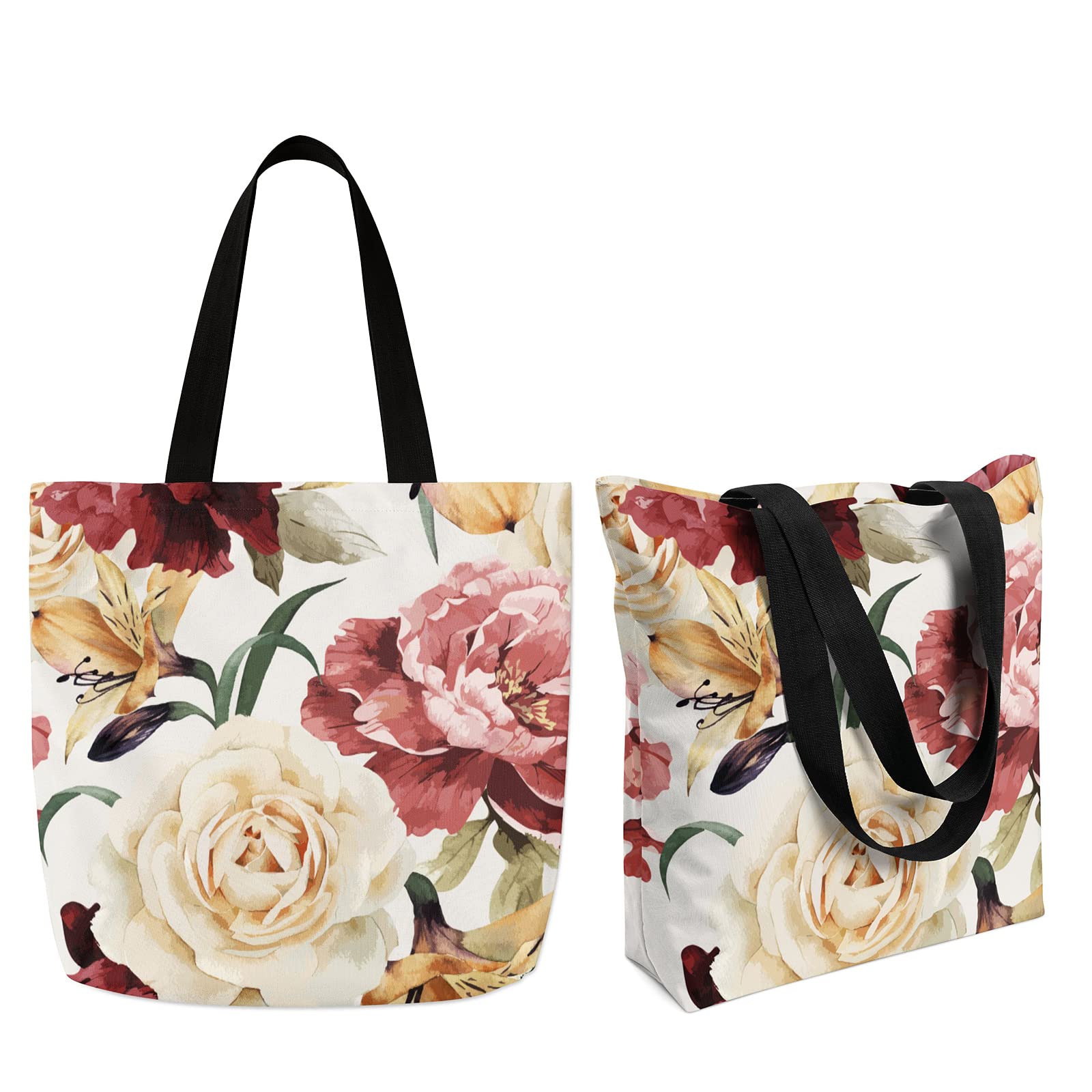 Stylish Large Reusable Canvas Tote Bag for Women with Zipper - Perfect for Grocery Shopping, Beach, School & Daily Use | Durable Kitchen & Casual Carryall Bag