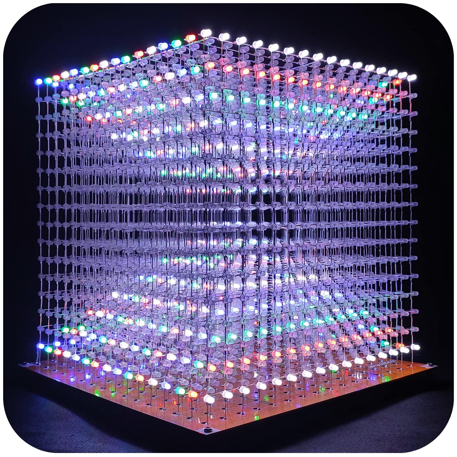 3D LED Cube Light Kit - 16x16x16 RGB LED Electronic Learning Toy for Teens & Kids | STEM Educational DIY Project | Perfect for Coding Practice, Science Fair & Home Learning Activities (3D16MINI-MULTI-KIT)