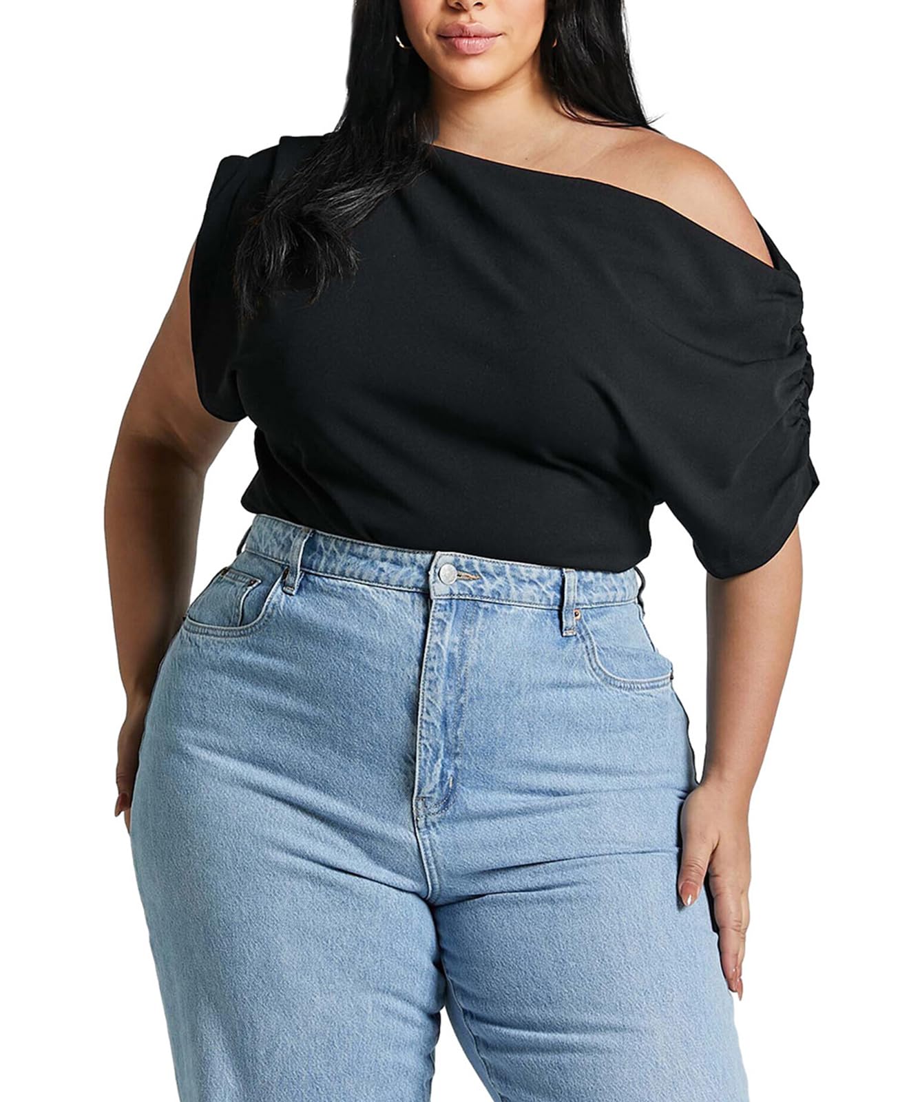 Ekaliy Women's Off Shoulder Casual Crop Top - Ruched Basic Slim Fit T-Shirt for Going Out | Y2K Style Blouse for Summer, Party, and Streetwear Fashion