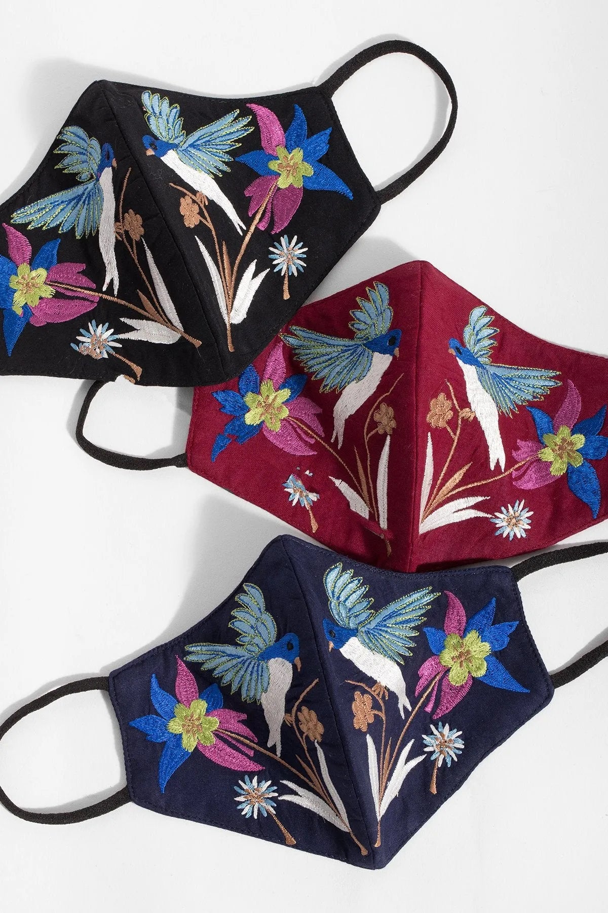 Hummingbird Embroidered Face Mask - Reusable Washable Cotton Fabric with Adjustable Ear Loops for Women & Men - Perfect for Outdoor Activities, Travel, and Daily Protection