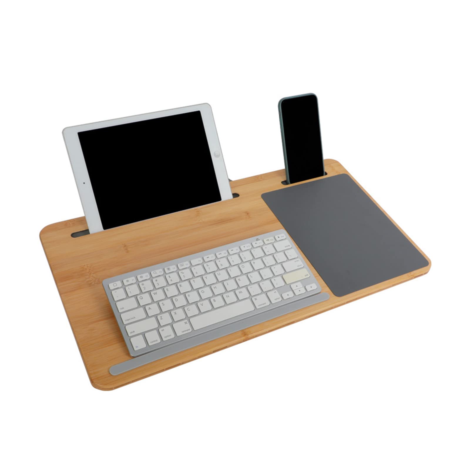 SUMISKY Portable Bamboo Laptop Lap Desk with Cushion - Oversized 17-Inch Laptop Stand with Handle, Tablet Support, Phone Holder & Mouse Pad - Perfect for Working on Sofa, Bed or Floor
