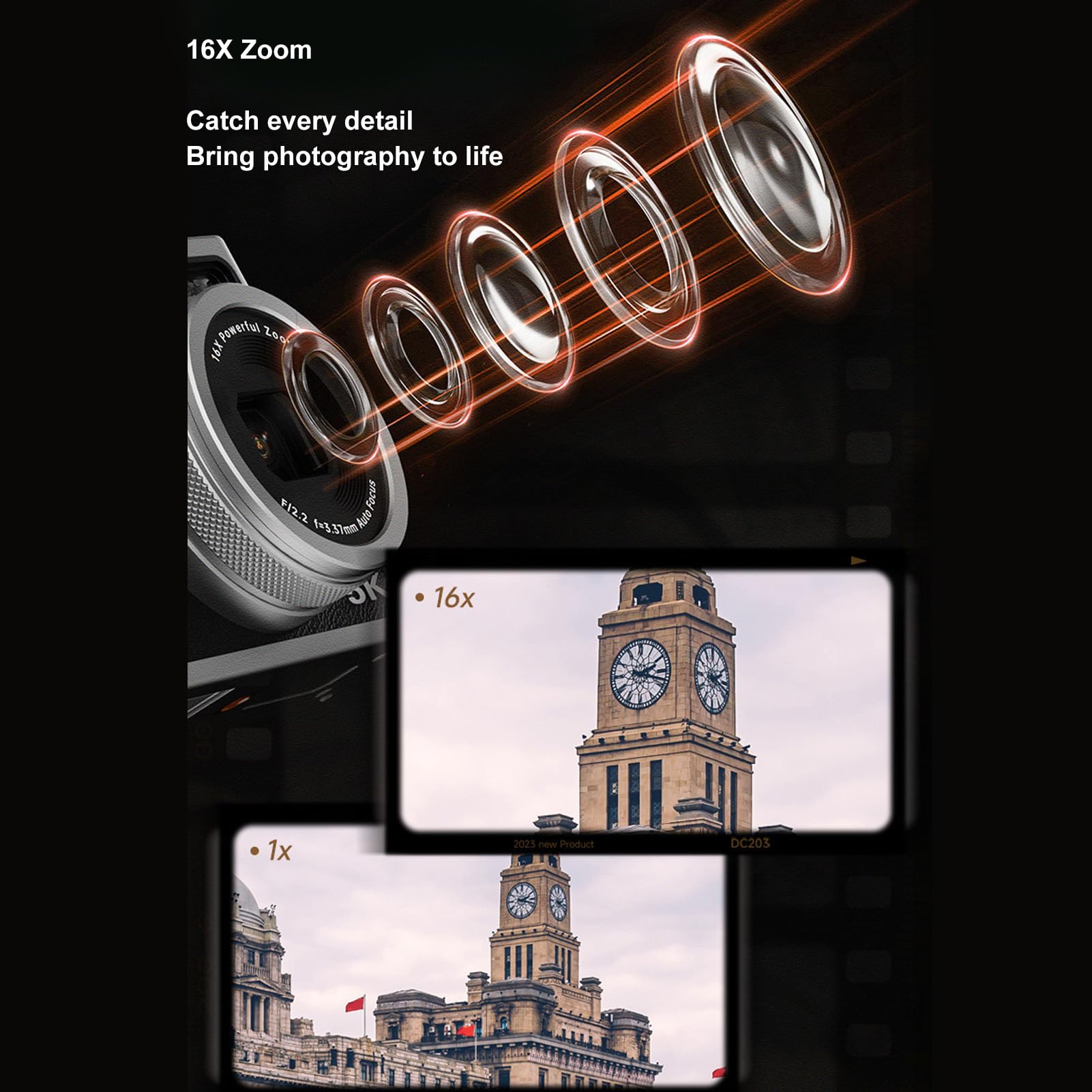 **5K Digital Camera with 48MP Image & 16X Zoom - Dual Lens Vlogging Camera with Viewfinder, 360° Rotation, Anti-Shake - Perfect for YouTube, Live Streaming, Travel & Photography (Tripod Compatible)**