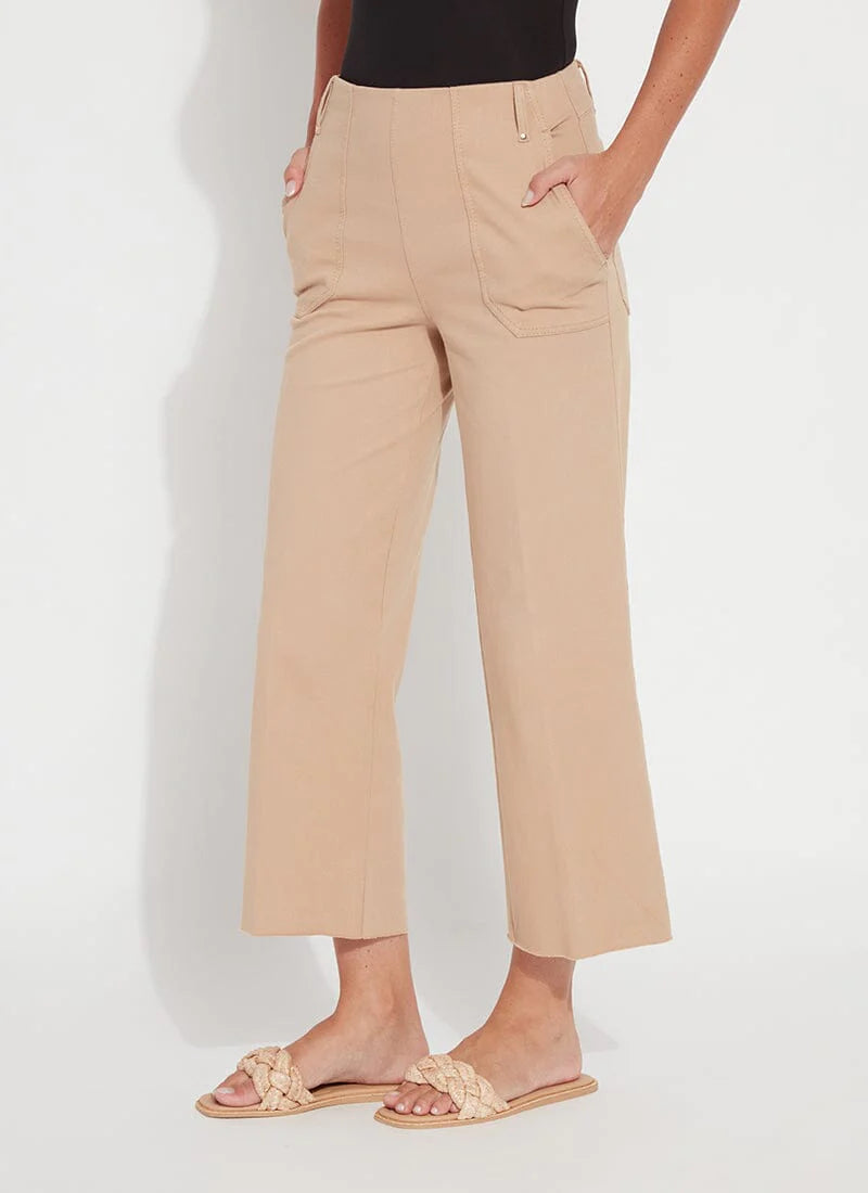 Athena Wide Leg Crop Pants - Desert Tan | High Waisted Casual Trousers for Women | Perfect for Work, Travel & Everyday Wear