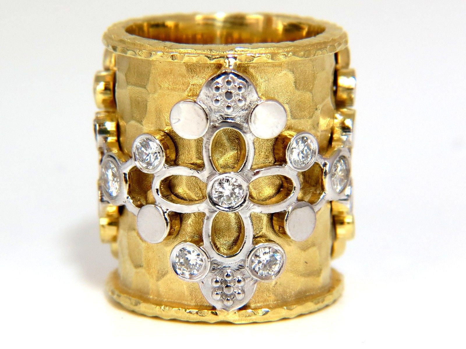 1.10CT 14K Gold Diamond Spanish Gothic Deco Revival Hammered Finish Band Ring - Vintage Inspired Jewelry for Weddings, Anniversaries & Special Occasions