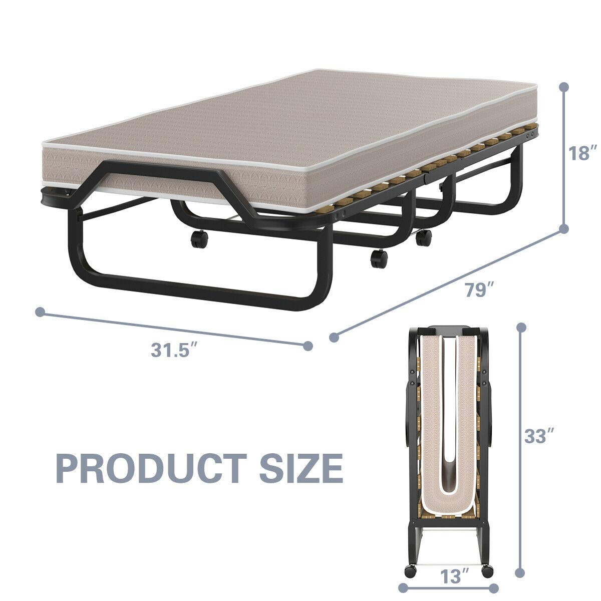 Foldable Twin Size Bed Frame with Mattress - Portable Guest Bed for Adults & Kids - Perfect for Spare Rooms, Sleepovers & Small Spaces - Easy to Move & Store