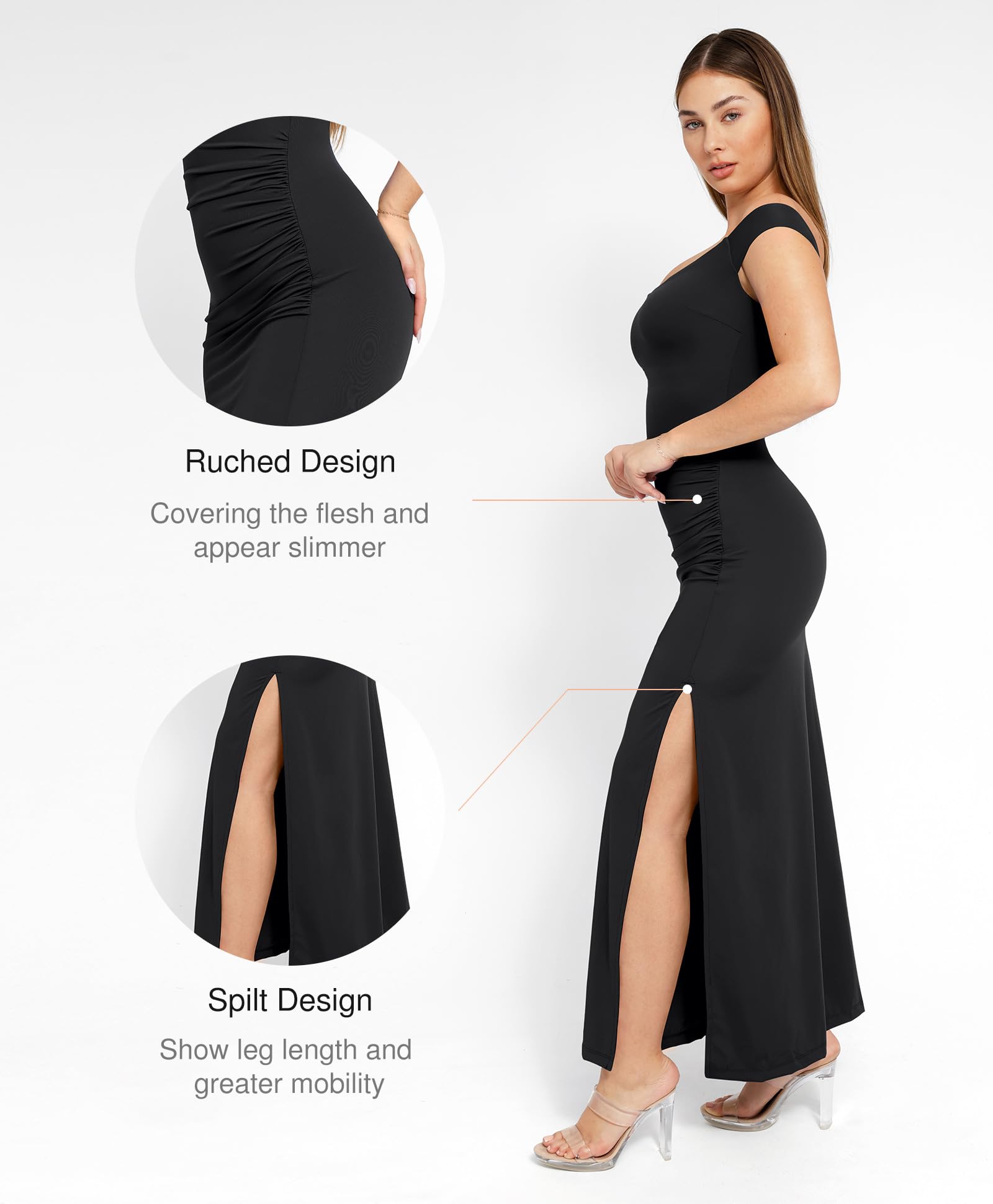 Popilush Off Shoulder Maxi Dress with Built-in Shapewear - Slimming Formal Summer Dress for Women 2024 | Perfect for Weddings, Parties & Special Occasions