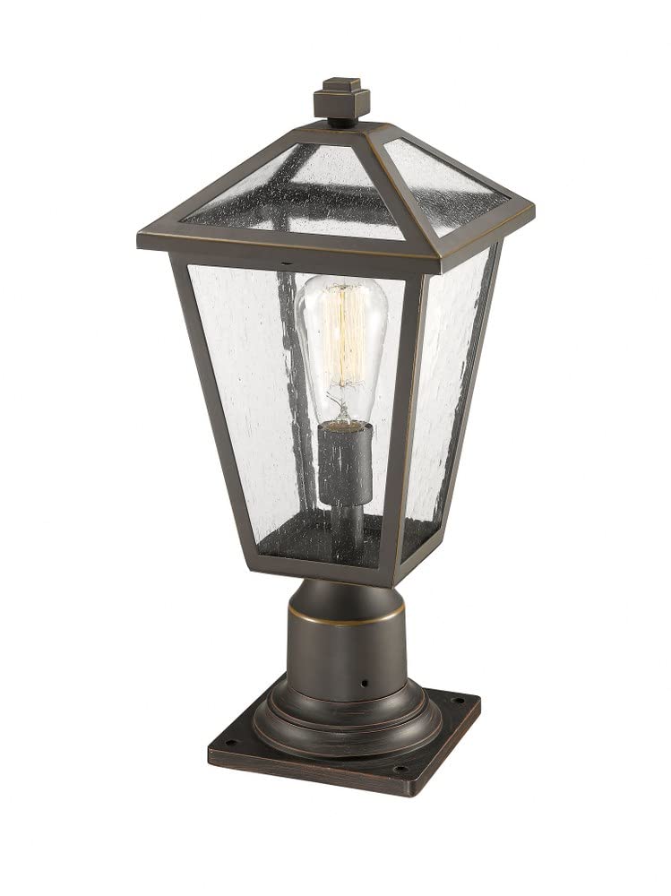 Z-Lite 579PHMR-533PM-BK 1-Light Outdoor Pier Mounted Fixture - Black with Clear Beveled Glass - Waterproof Exterior Wall Sconce for Porch, Garden, and Pathway Lighting