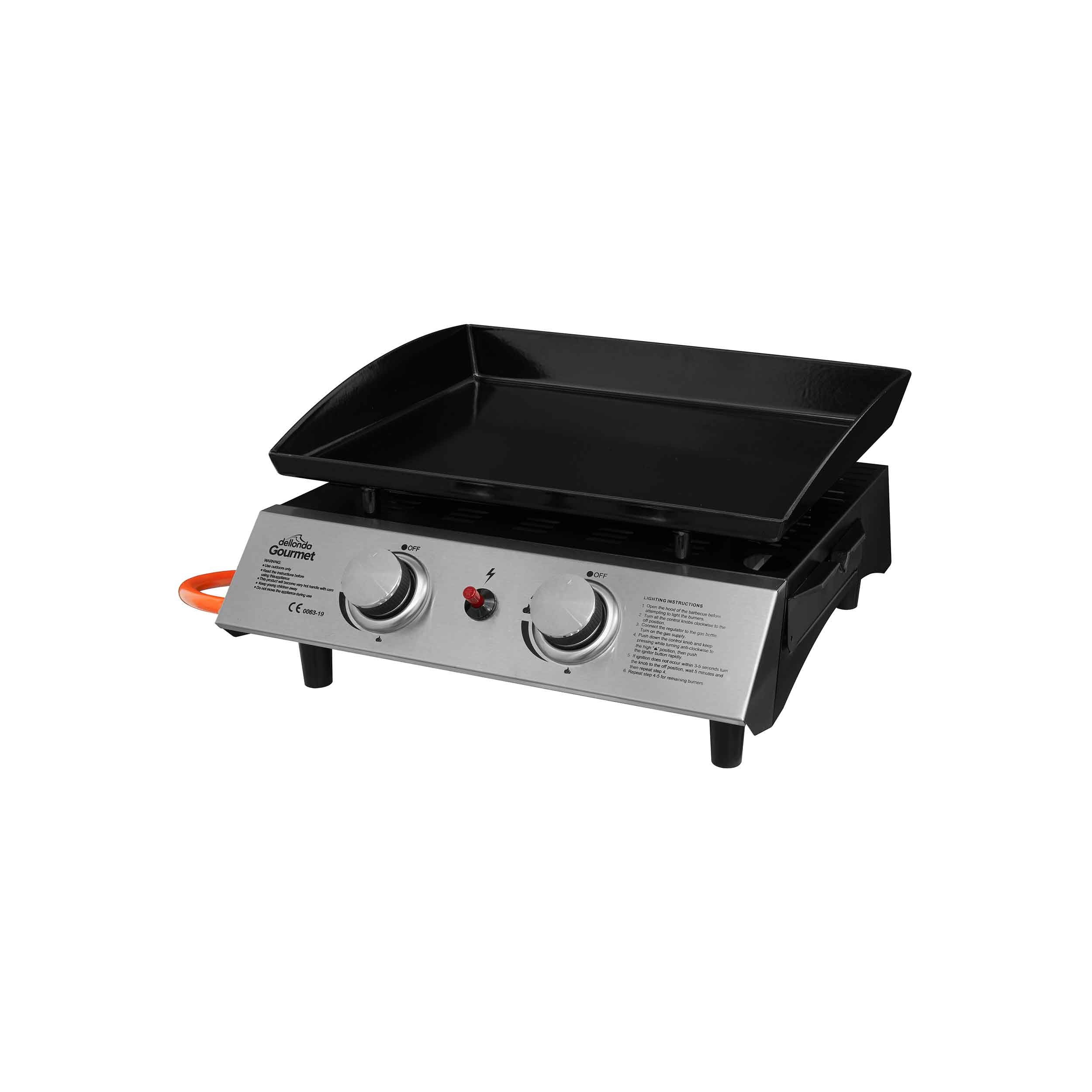 2 Burner Portable Gas Plancha 5kW BBQ Griddle - Stainless Steel Outdoor Cooking Grill for Camping, Backyard Parties & Tailgating - DG21 Model