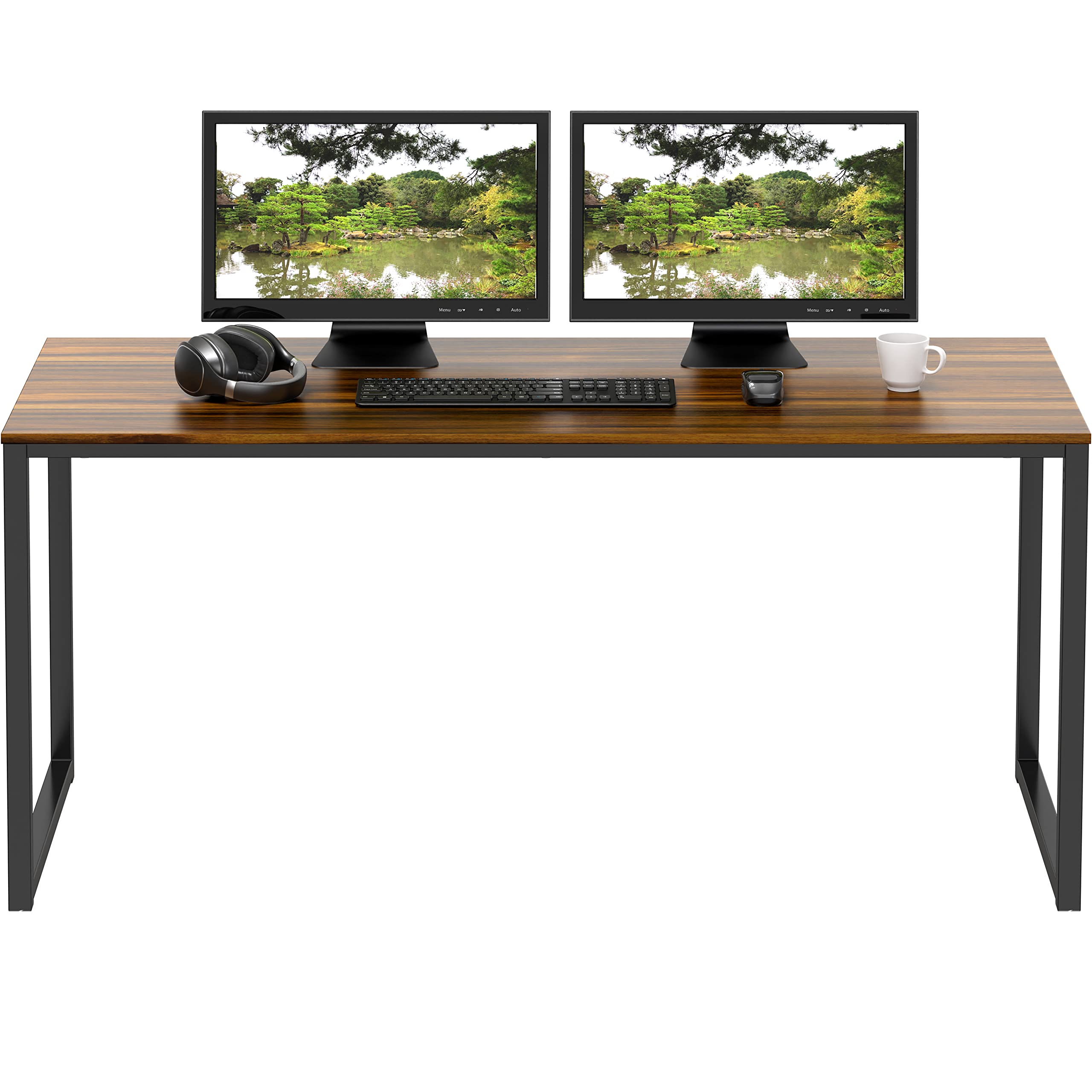 SHW Mission 48-Inch Home Office Computer Desk, Walnut Finish - Modern Writing Workstation for Small Spaces, Perfect for Remote Work & Study