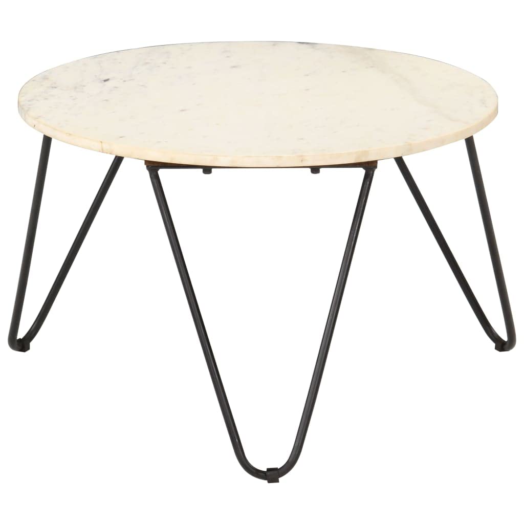 FAMIROSA White Coffee Table 25.6x25.6x16.5 Inches - Real Stone Top with Elegant Marble Texture - Perfect for Living Room, Lounge & Modern Home Decor