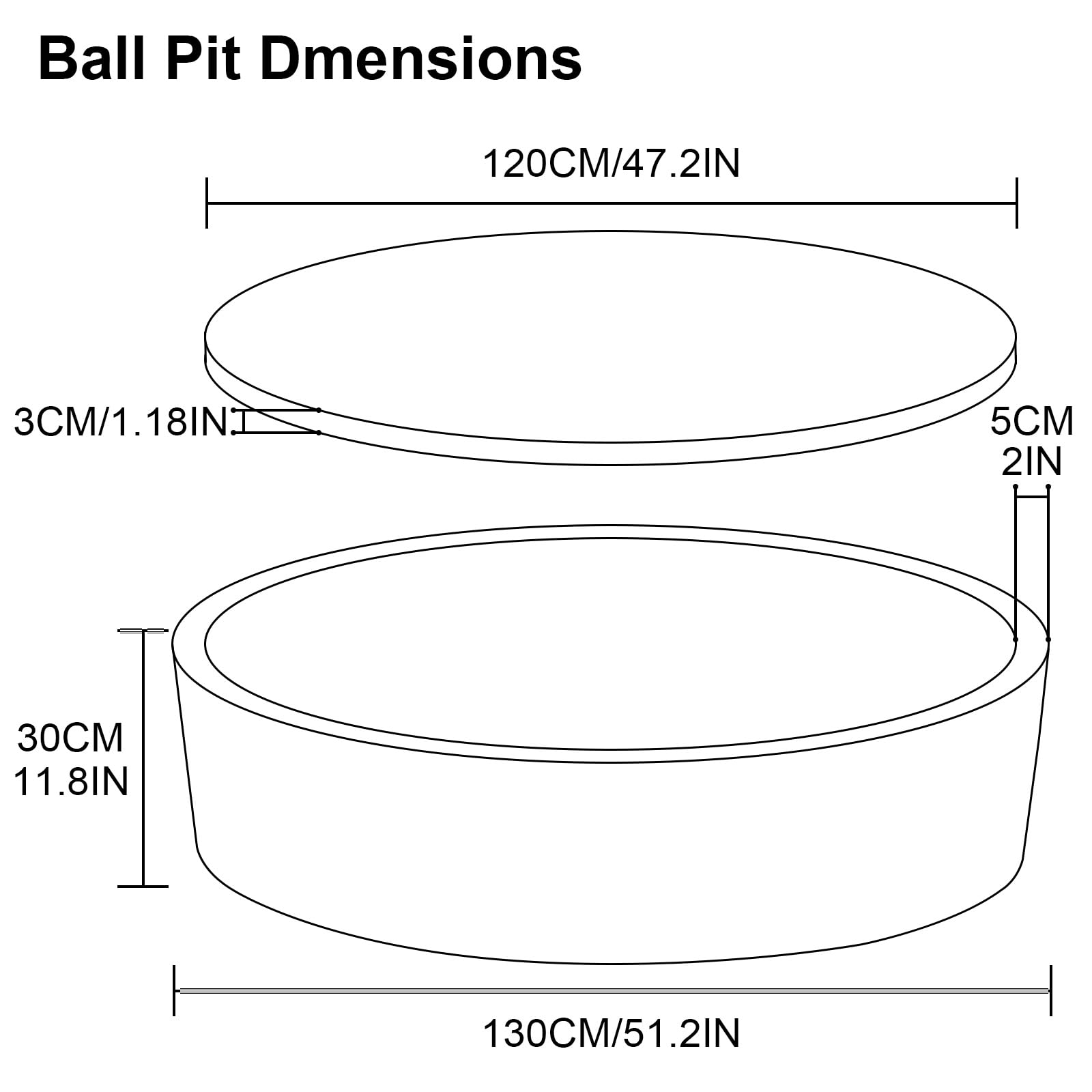 Extra Large Soft Ball Pit for Toddlers & Kids - 51 x 11.8 Inch Foam Ball Pool for Indoor Play, Baby Safe Memory Sponge Round Playpen (Dark Gray) - Perfect for Playrooms, Daycares & Birthday Parties